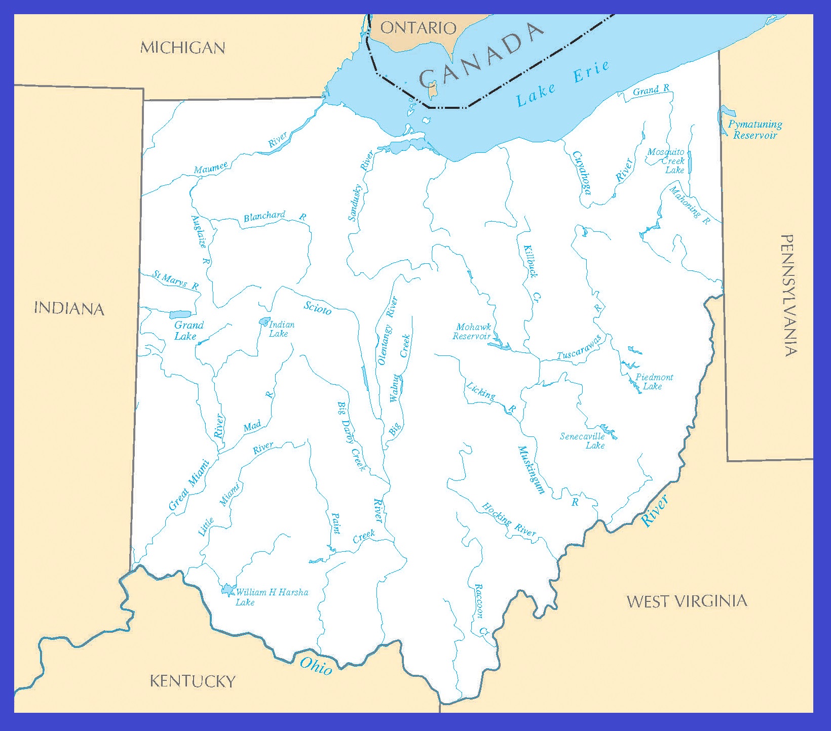 Rivers Map of Ohio | Large Printable High Resolution and Standard Map