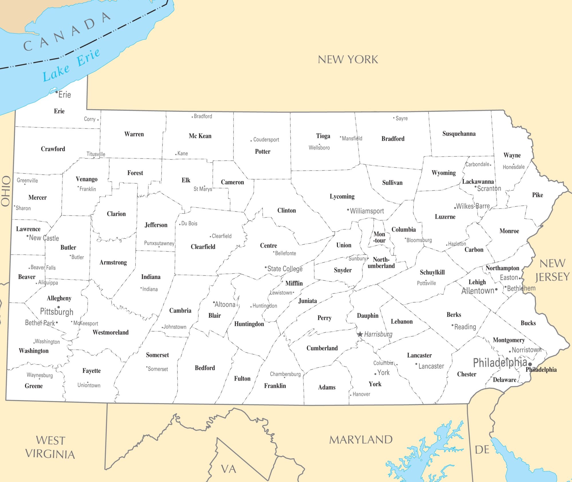 Pennsylvania Cities Map | Large Printable High Resolution and Standard Map