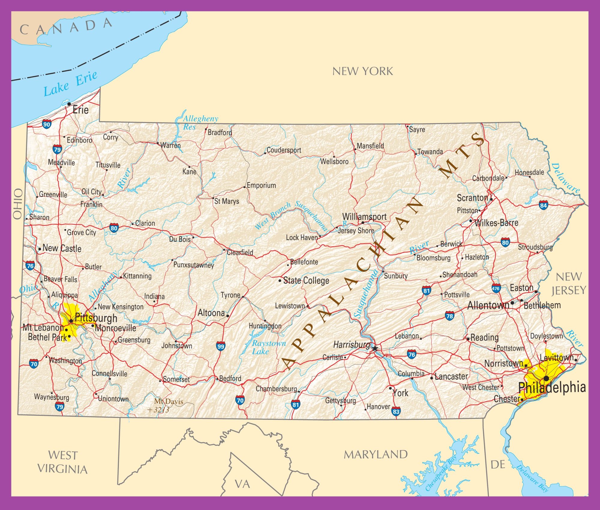 Pennsylvania Political Map | Large Printable HD Standard Map