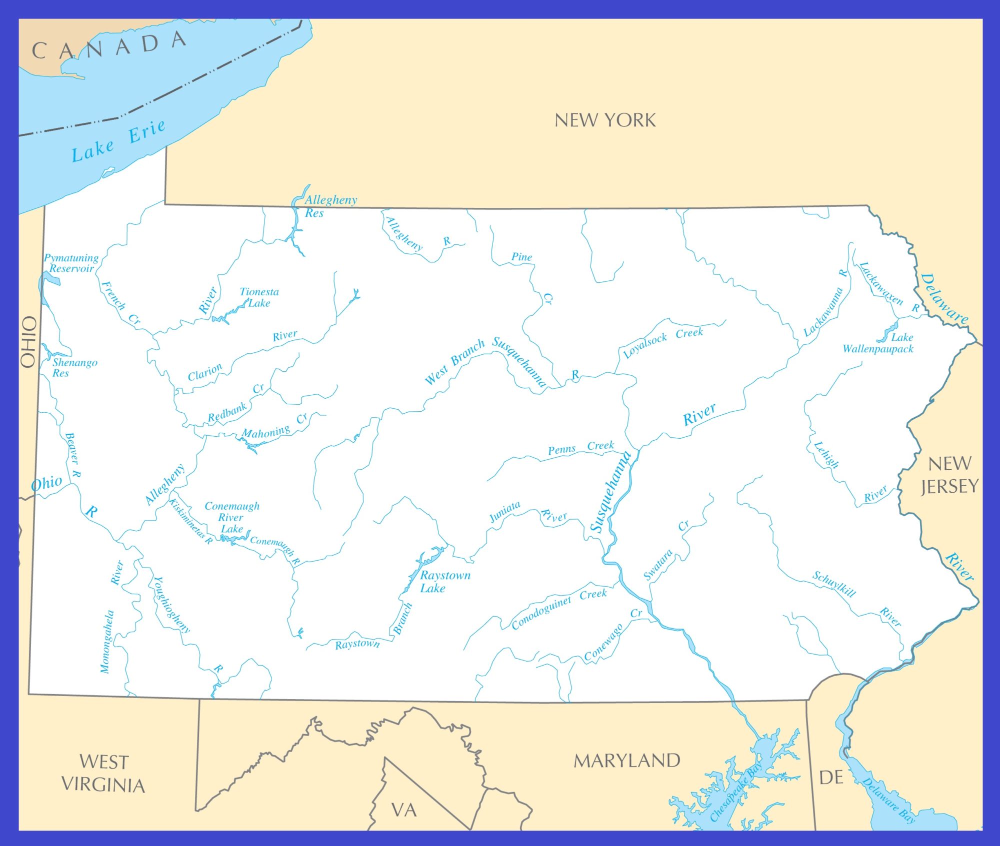 Pennsylvania Rivers Map | Large Printable High Resolution and Standard Map