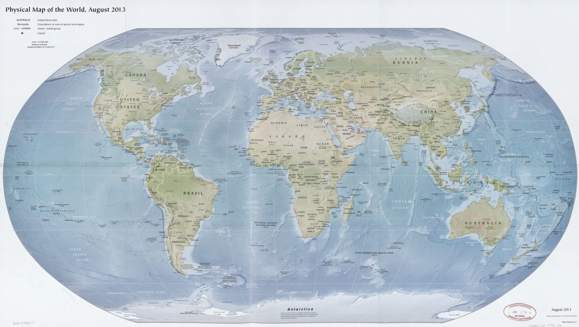 The World Physical Map  | August 2013| Large, Printable Downloadable Map