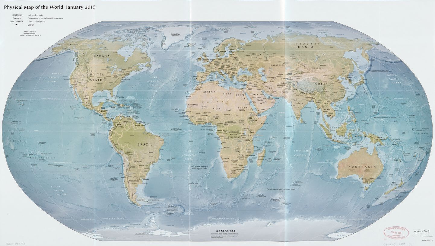 The World Physical Map  |  January 2015 | Large, Printable Downloadable Map