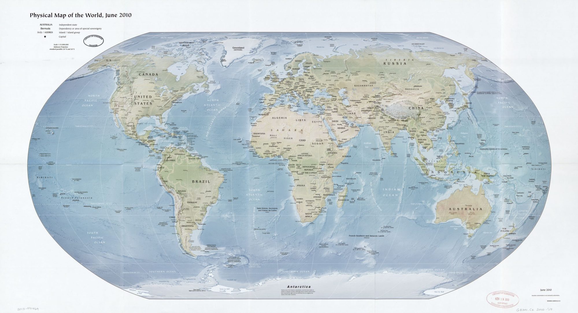 The World Physical Map  | June 2010 | Large, Printable Downloadable Map