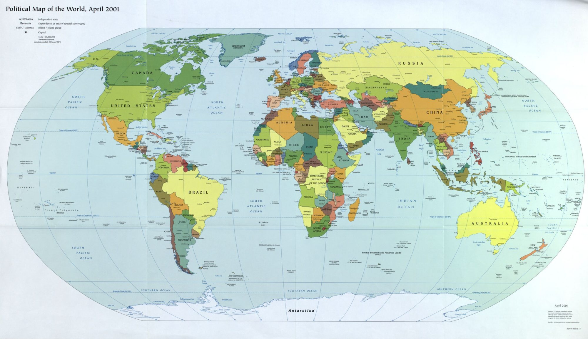 The World Political Map  | April 2001 | Large, Printable Downloadable Map
