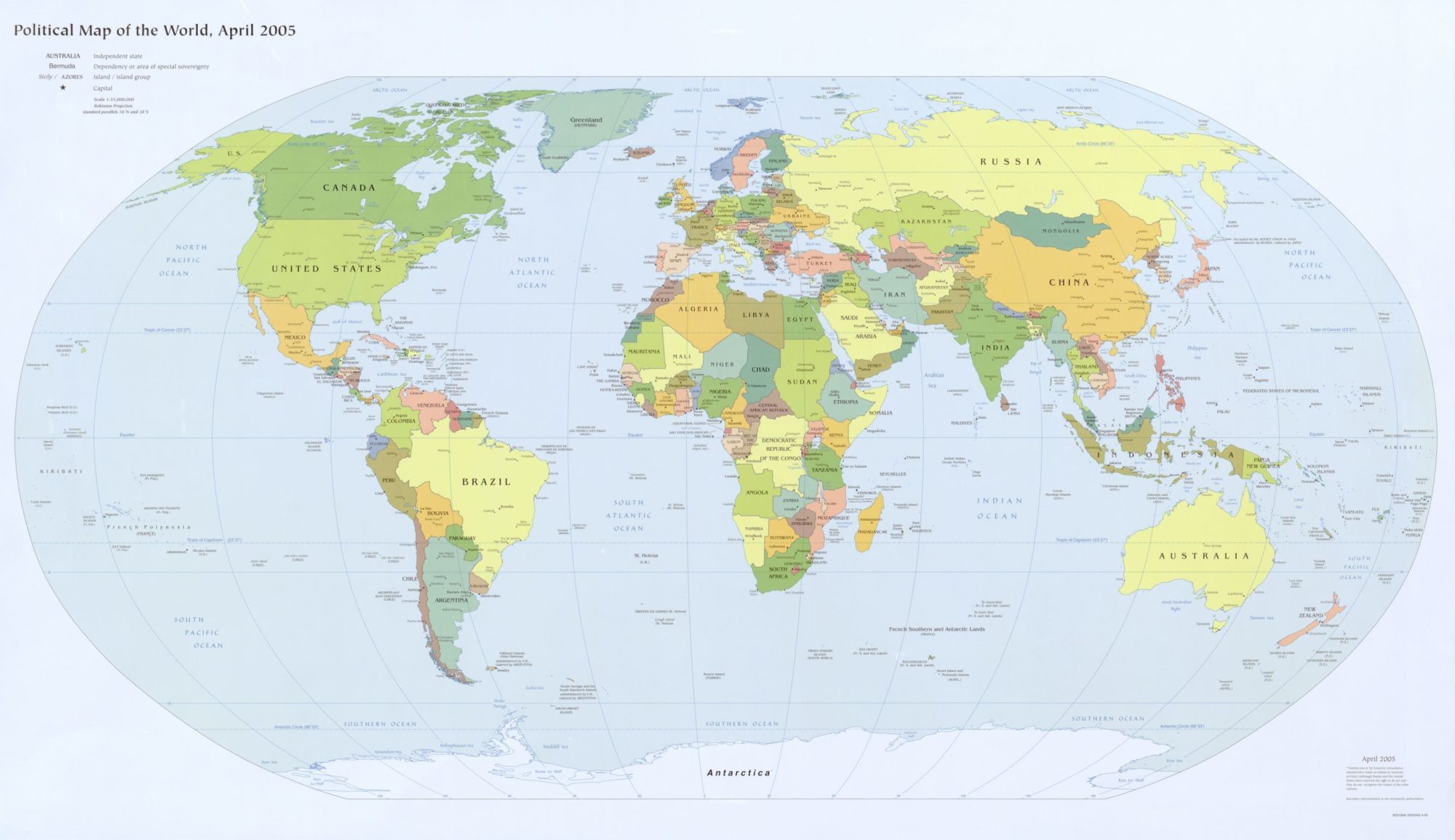The World Political Map  | April 2005 | Large, Printable Downloadable Map