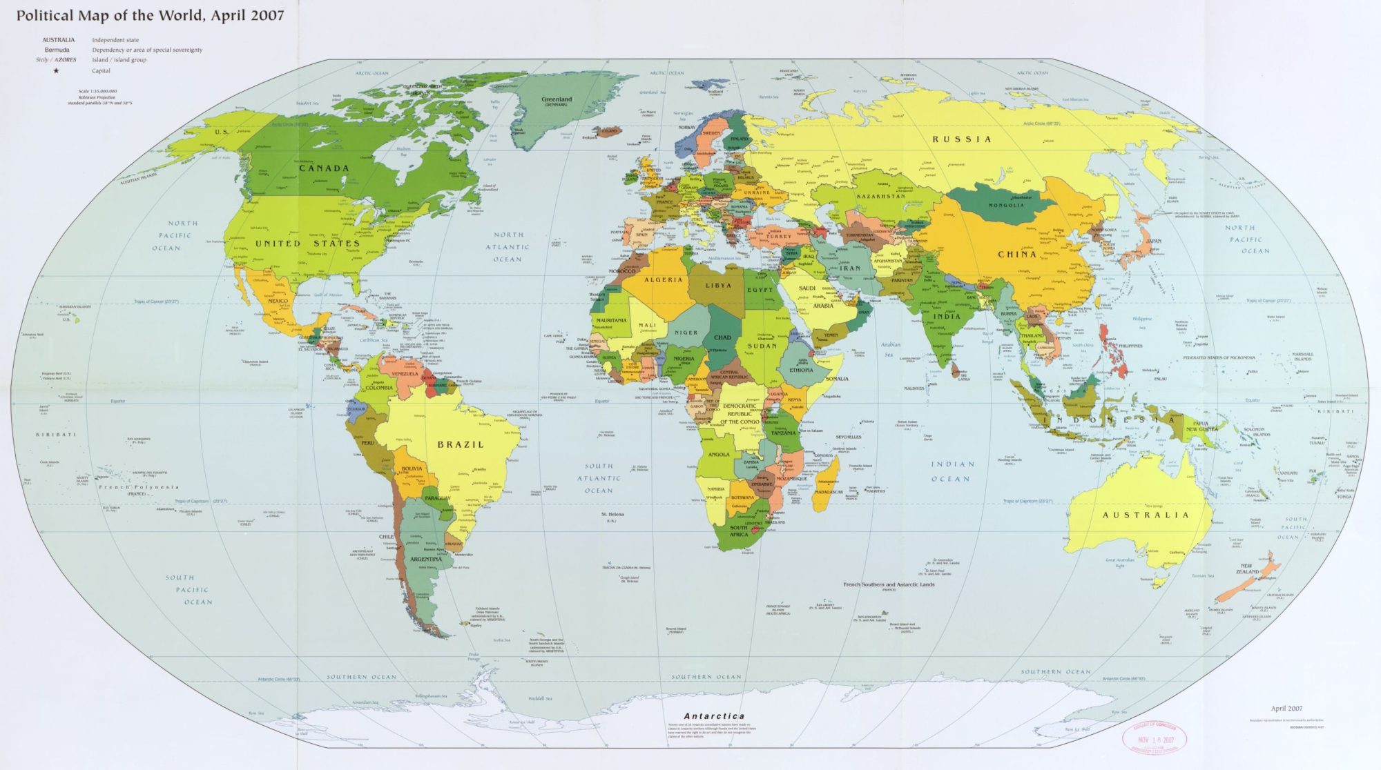 The World Political Map  | April 2007 | Large, Printable Downloadable Map