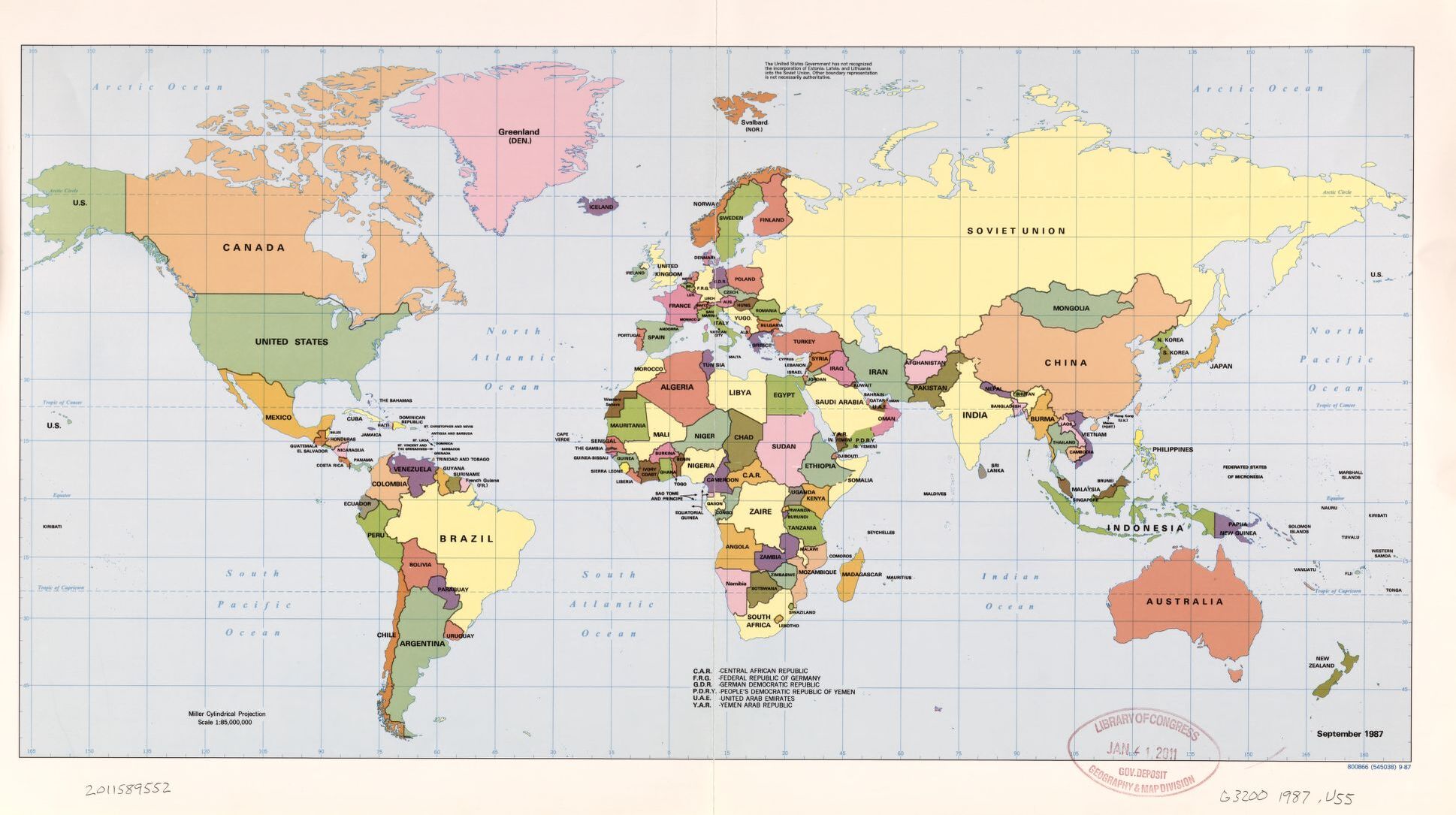 The World Political Map  | September 1987 | Large, Printable Downloadable Map