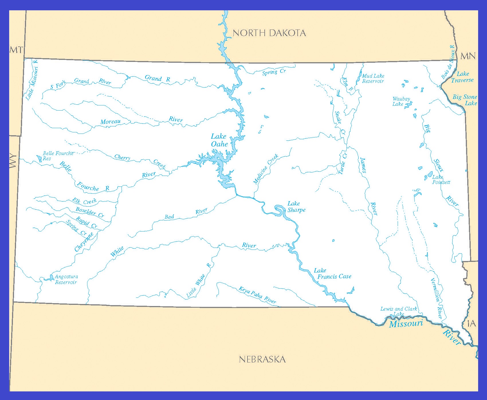 South Dakota Rivers Map | Large Printable High Resolution and Standard Map