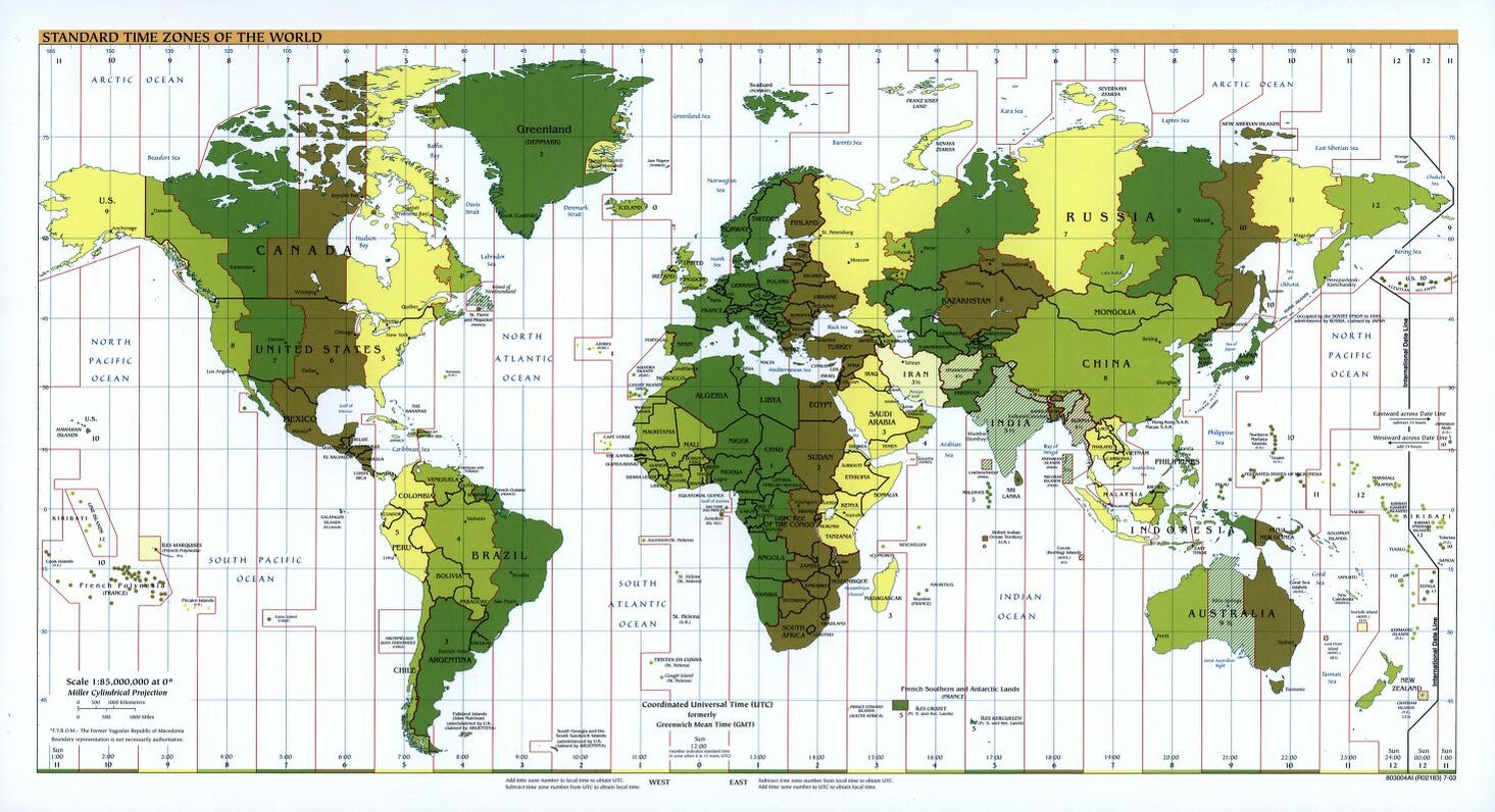 The World Standard time zones Map   | 2003 | Large, Printable Downloadable Map