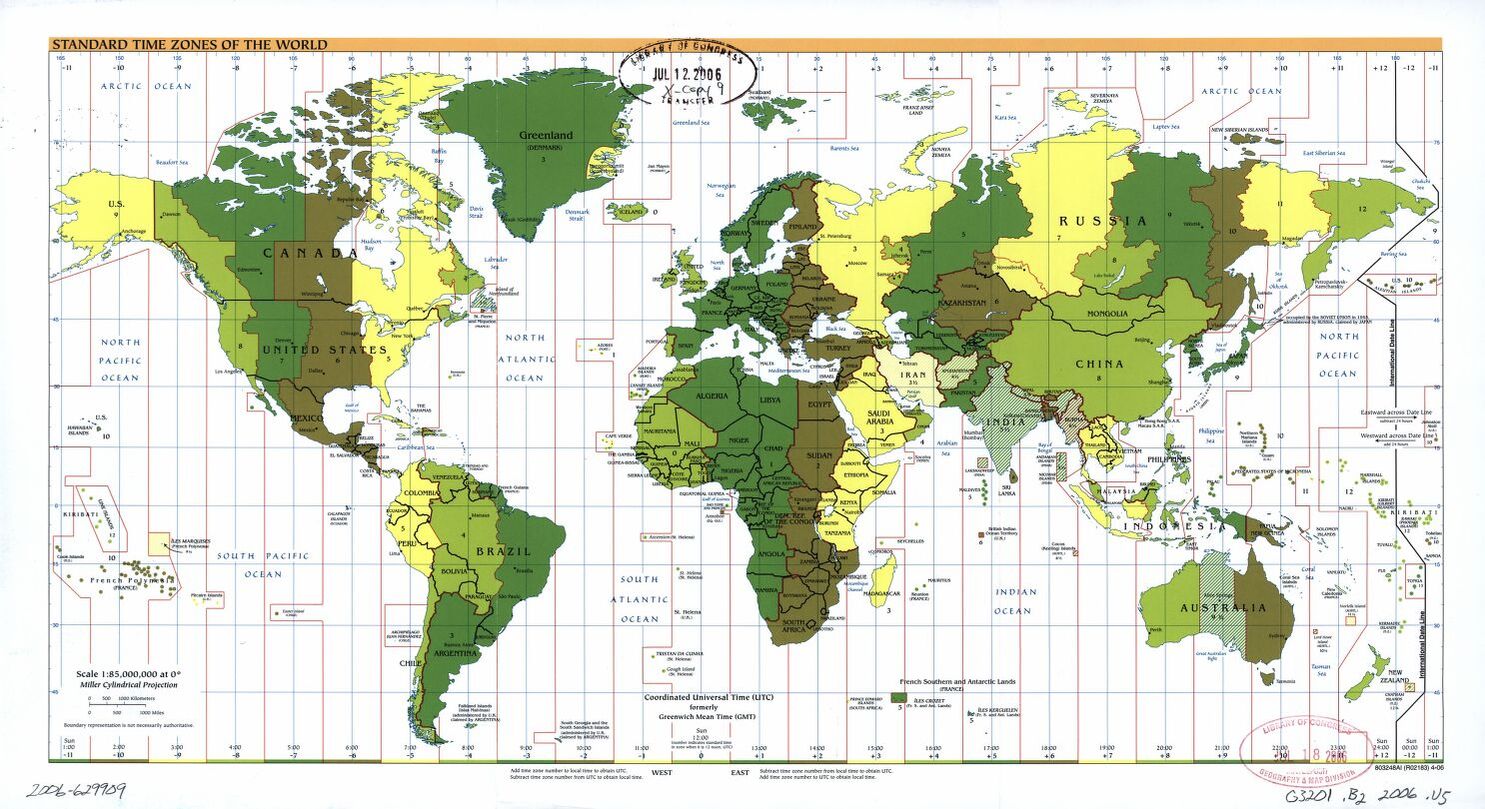 The World Standard time zones Map   | 2006 | Large, Printable Downloadable Map