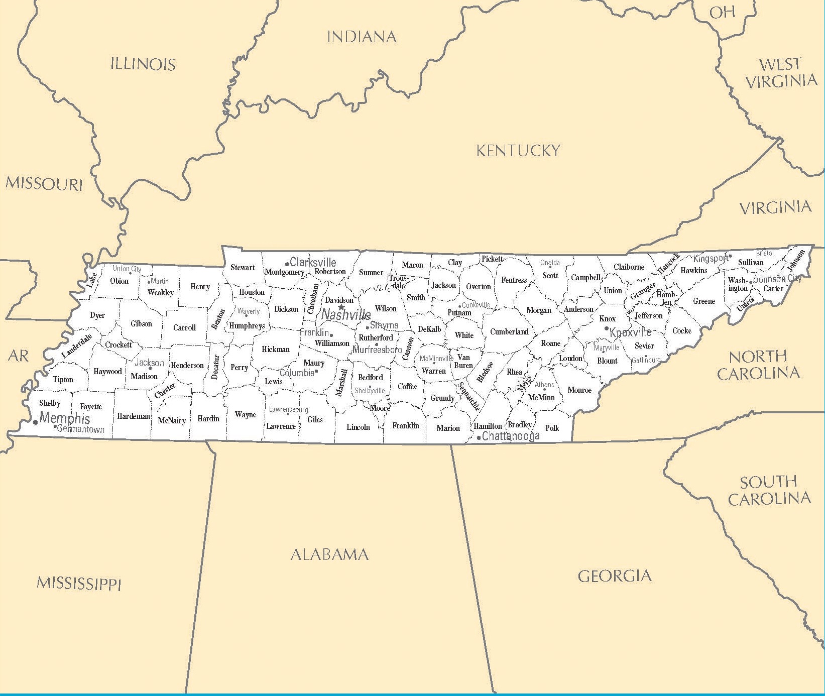 Tennessee Cities Map | Large Printable High Resolution and Standard Map