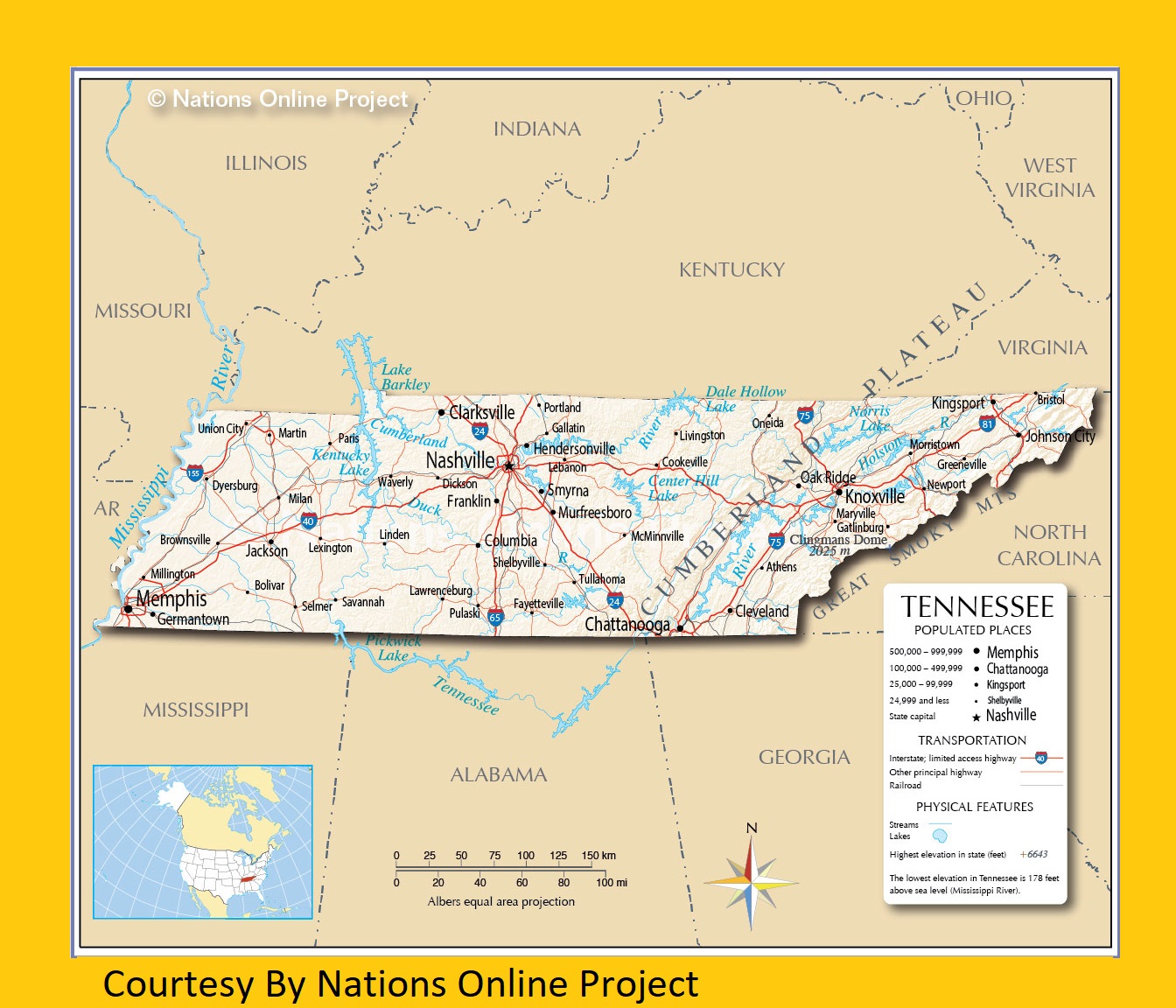 Tennessee Transportation And Physical Map | Large And Printable Map