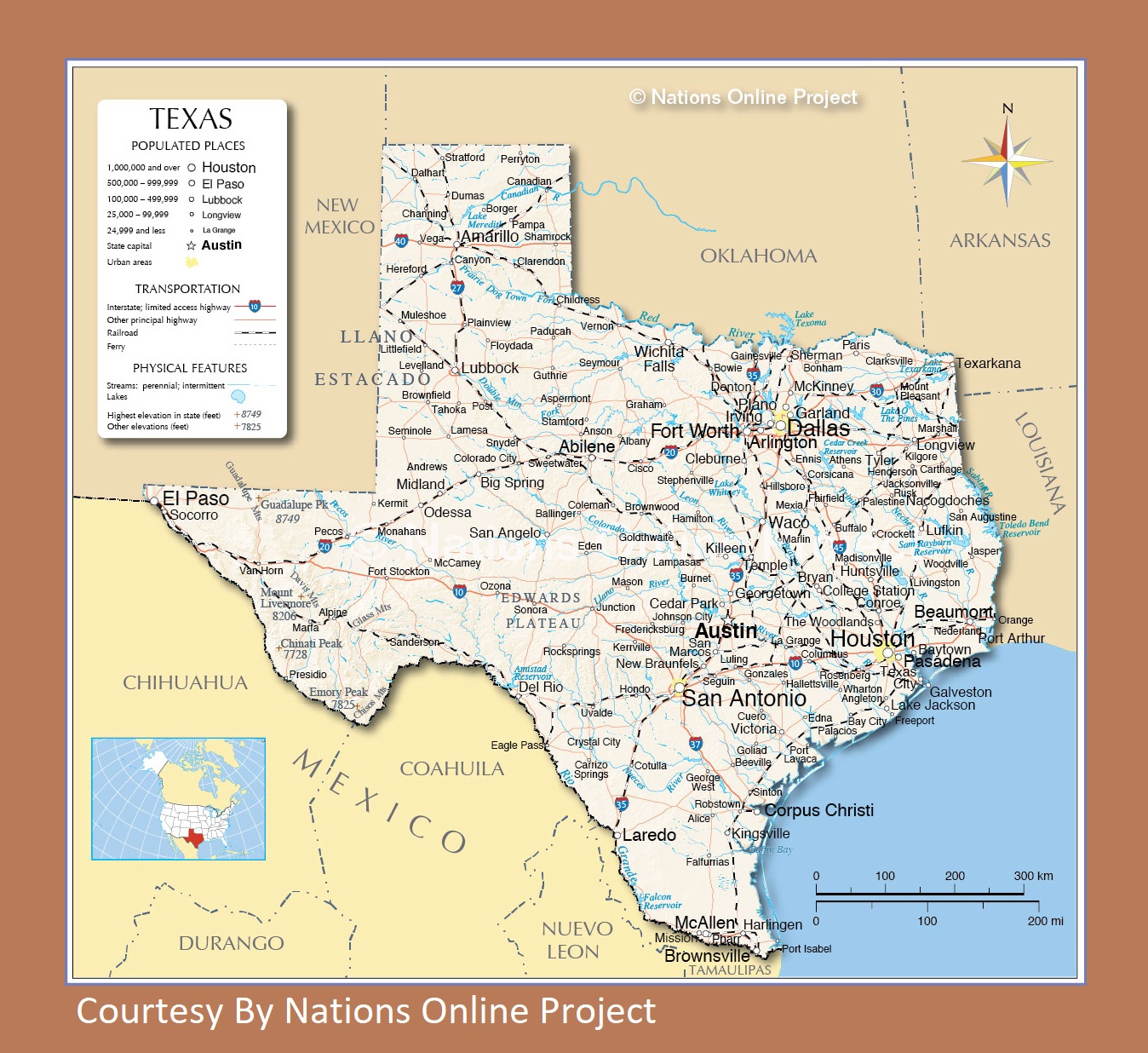Texas Transportation And Physical Map | Large Printable Map