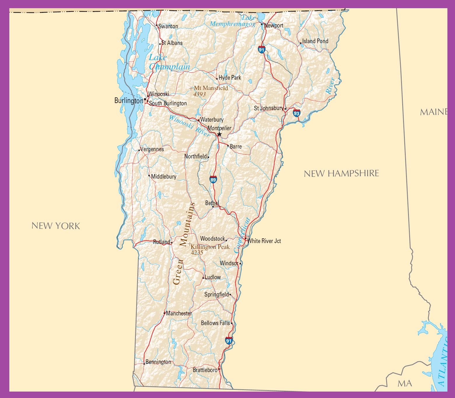 Vermont Political Map | Large Printable High Resolution and Standard Map