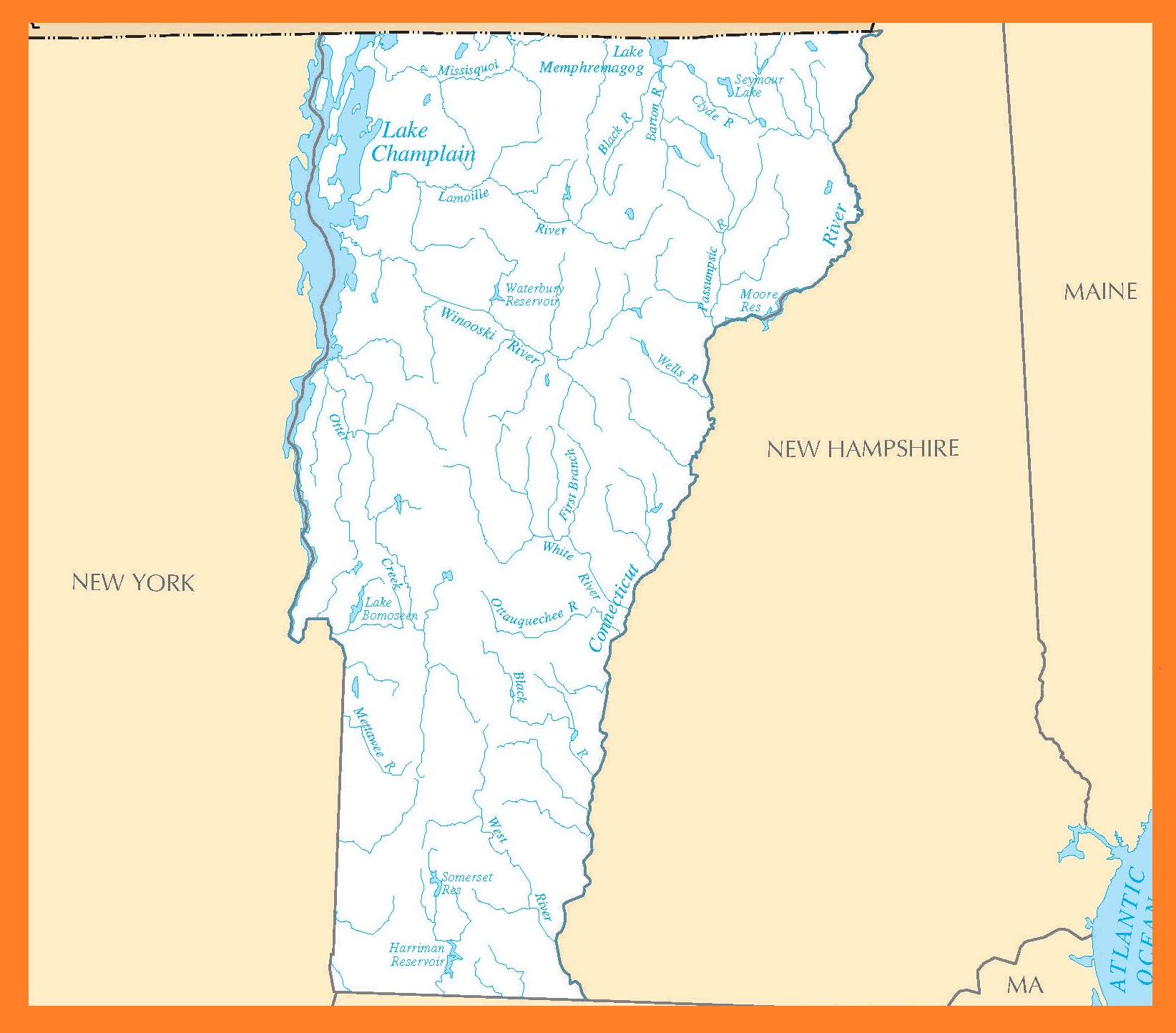 Vermont Rivers Map | Large Printable High Resolution and Standard Map