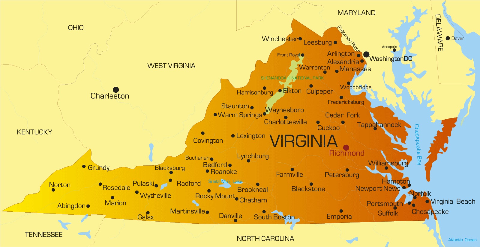 Virginia Cities Map | Large Printable High Resolution and Standard Map