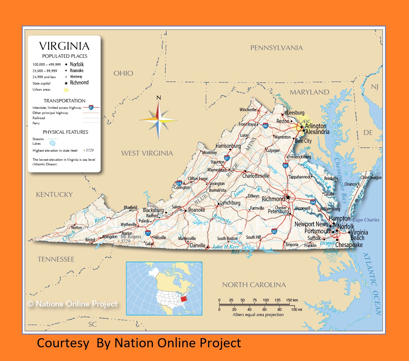 Virginia Transportation And Physical Map | Large Printable HD Map