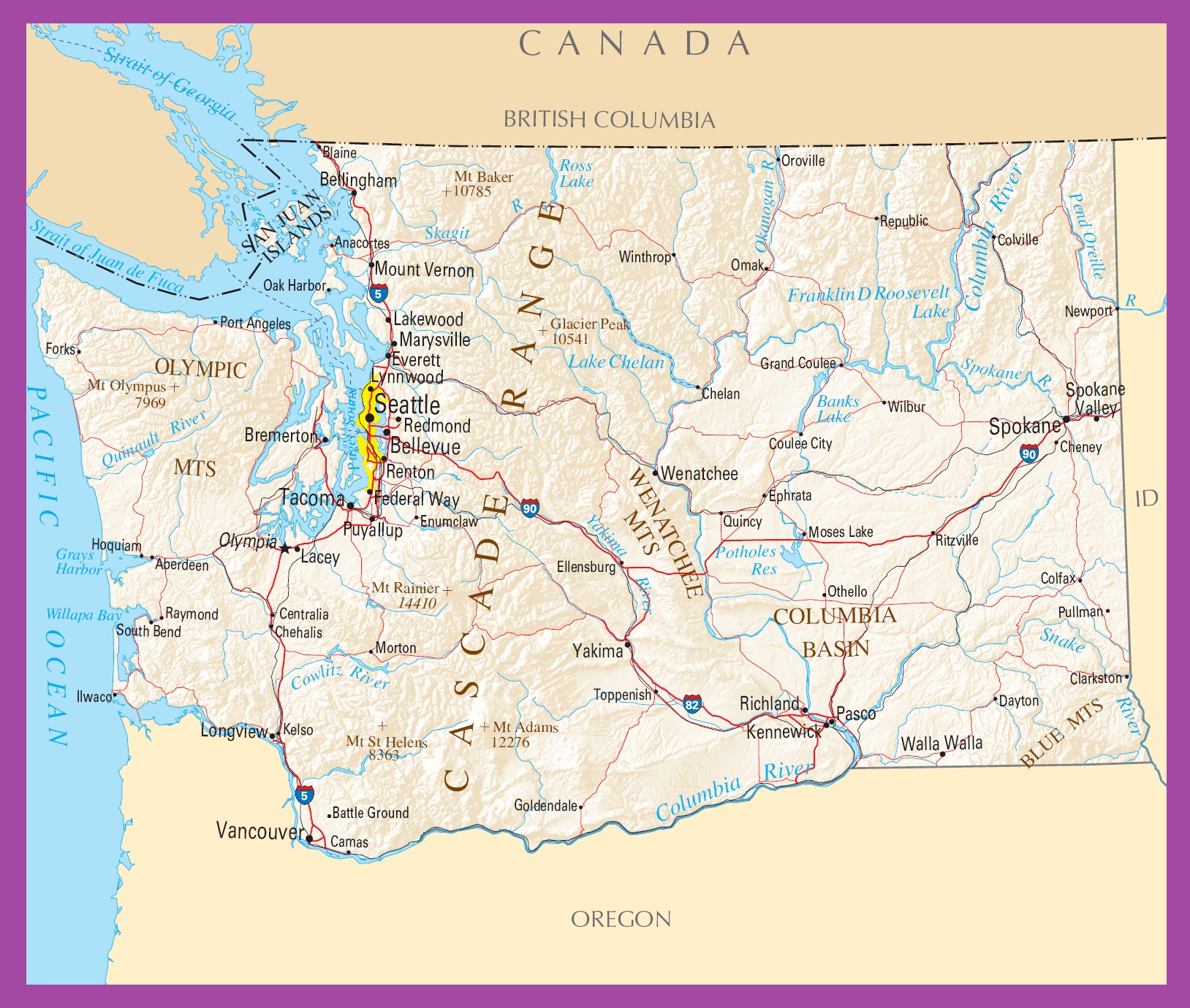 Washington Political Map | Large Printable High Resolution and Standard Map