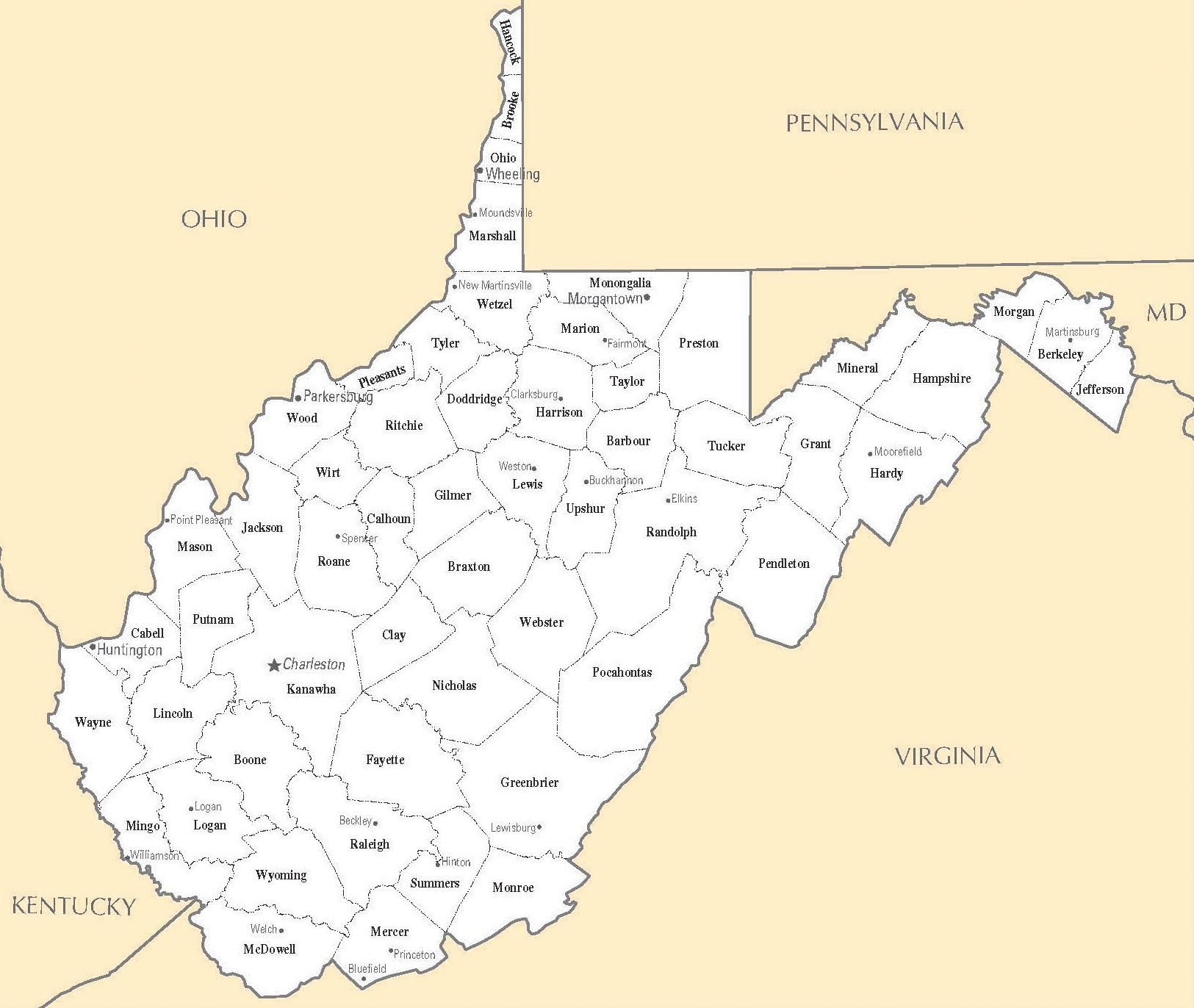 West Virginia Cities Map | Large Printable High Resolution and Standard Map
