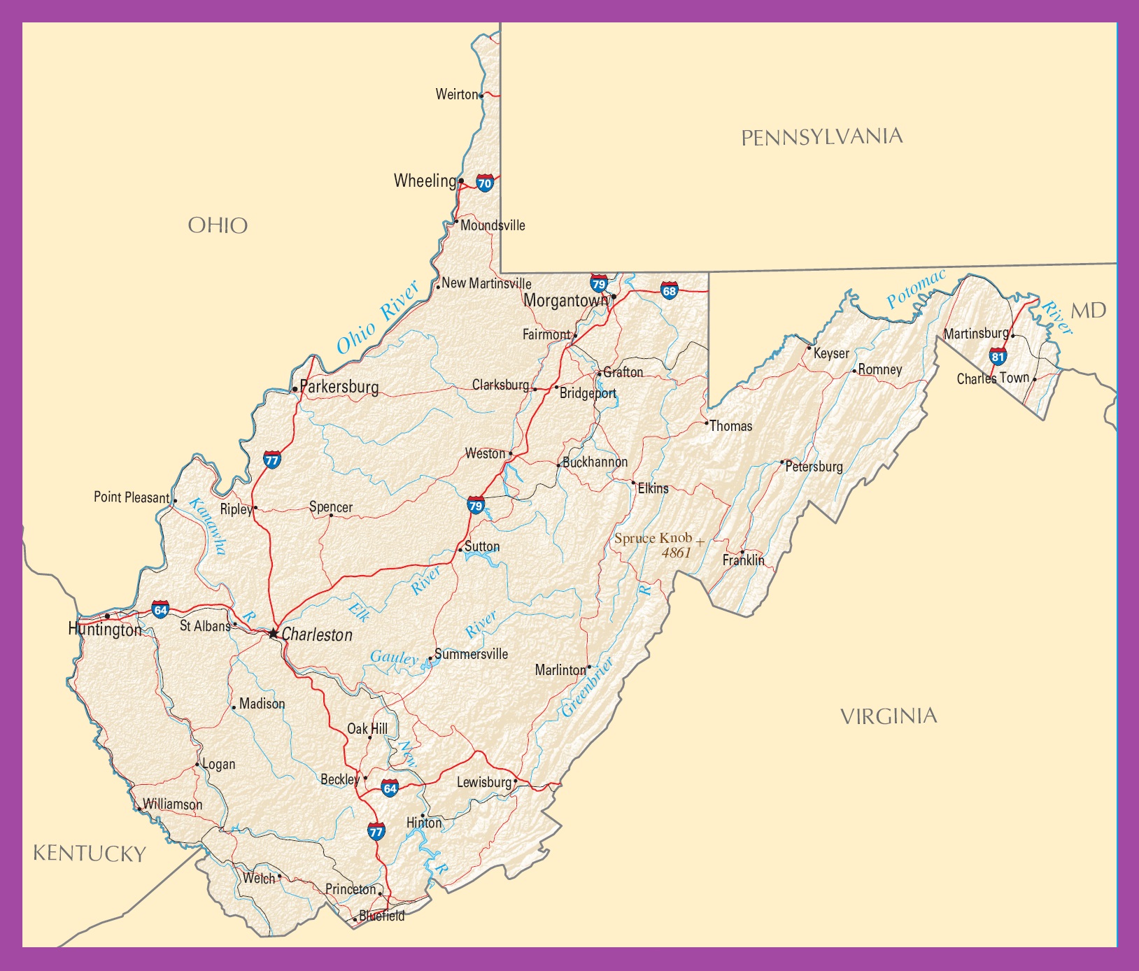 Map Of West Virginia Political County Geography Transportation And Cities Map Whatsanswer 4958