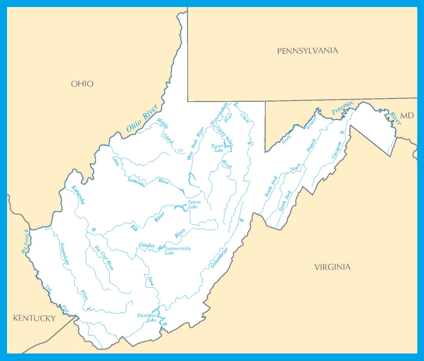 West Virginia Rivers Map | Large Printable High Resolution and Standard Map