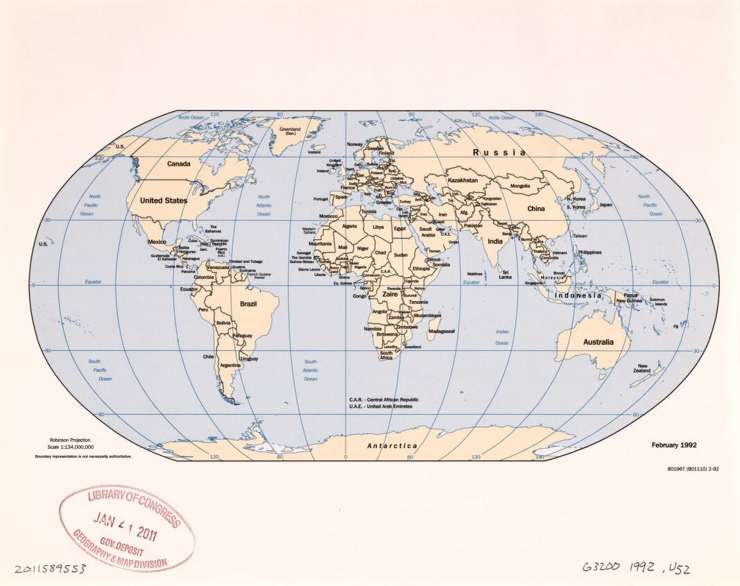 The World Political Map  | 1992 | Large, Printable Downloadable Map