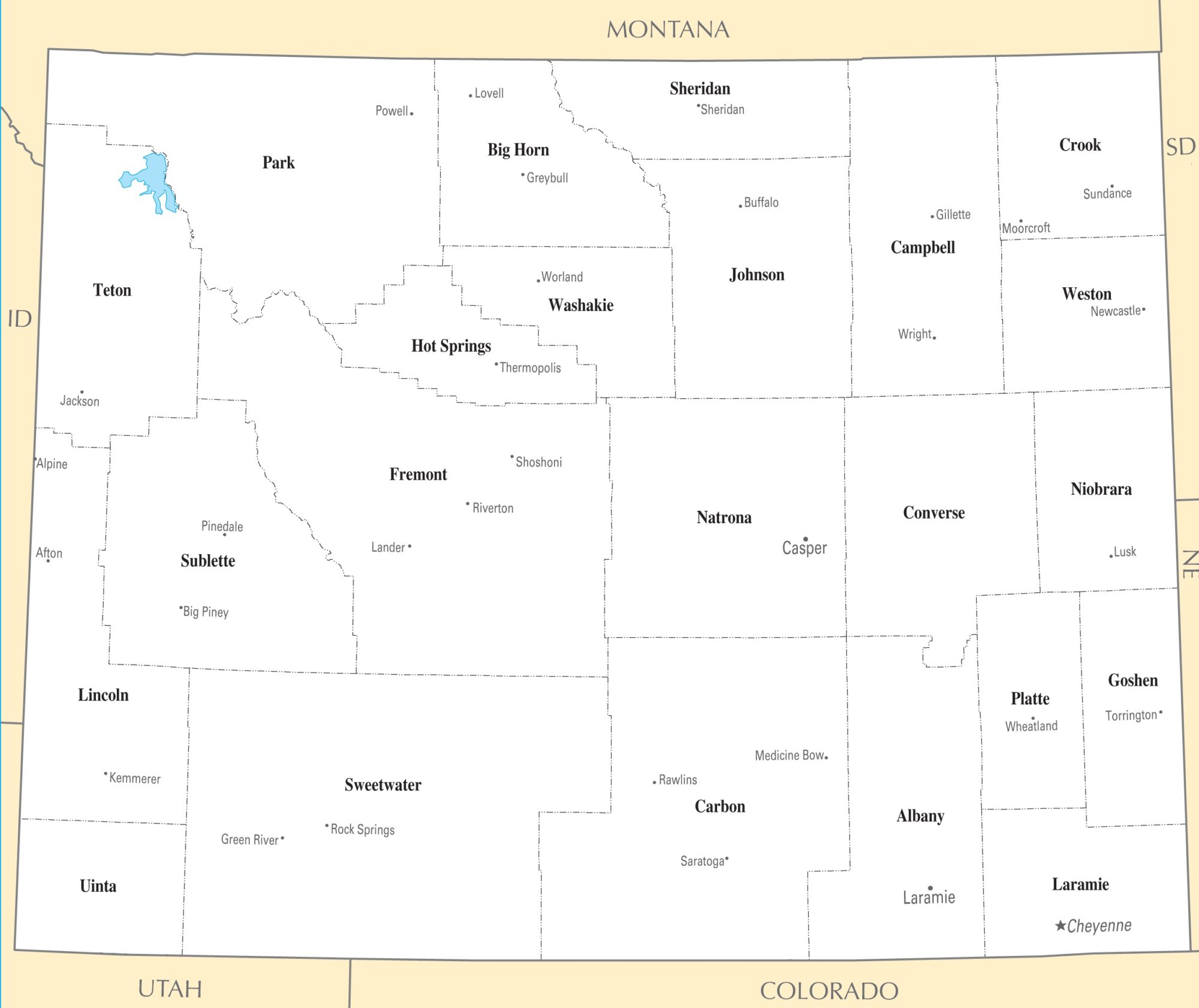Wyoming Cities Map | Large Printable High Resolution and Standard Map