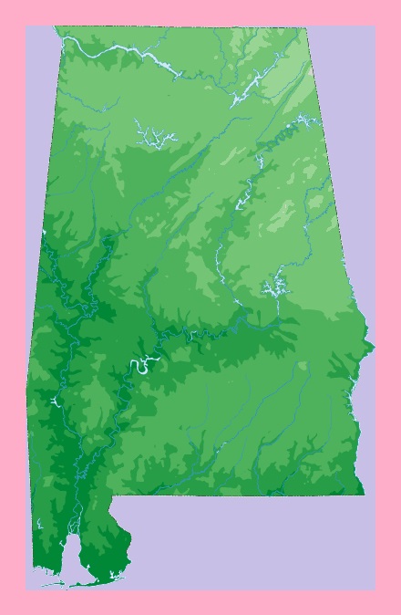 Alabama Static Topography  Map  | Static  Topography  Map of Alabama