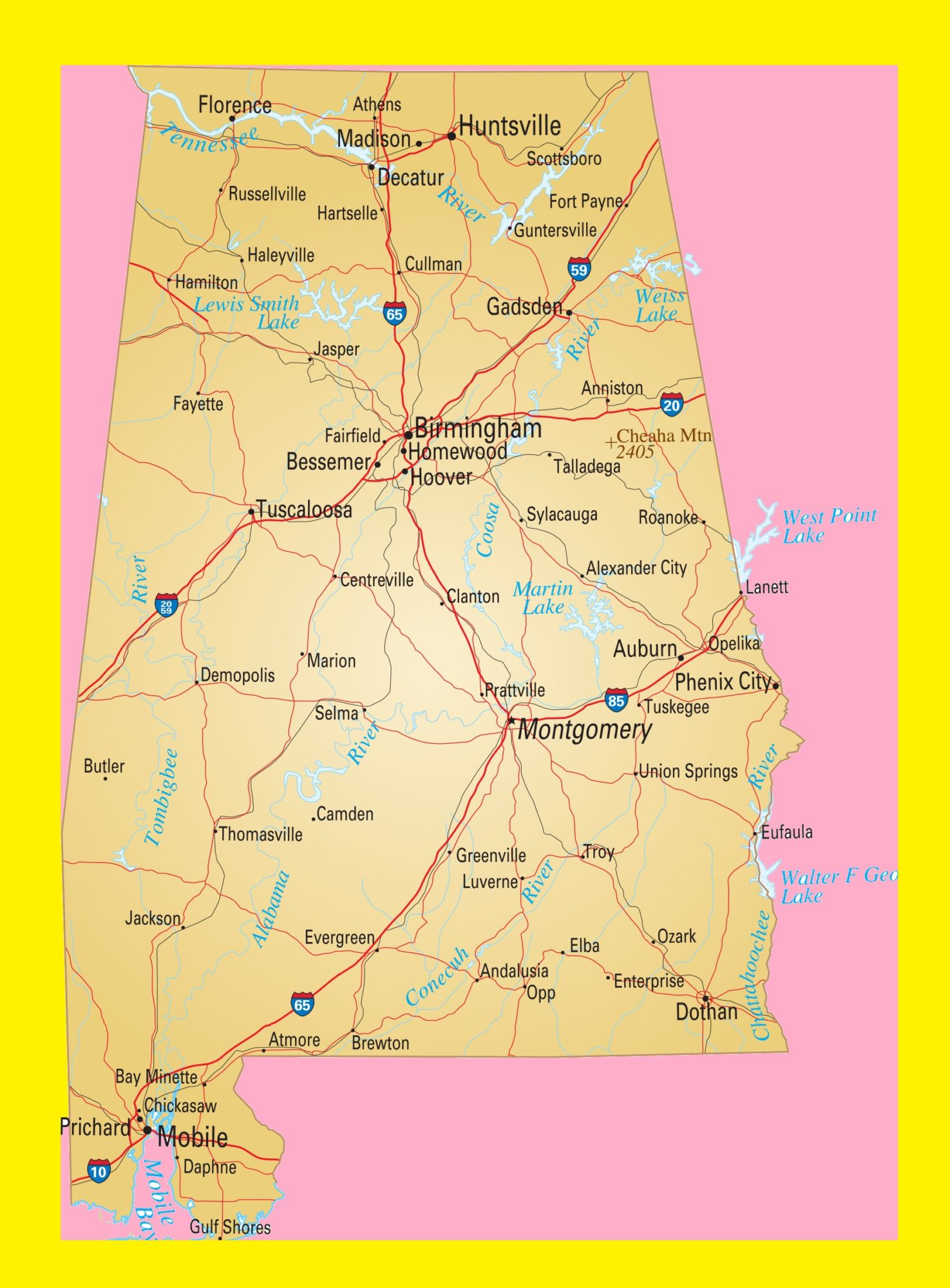 Alabama Large Transport Map | Transport Map of Alabama