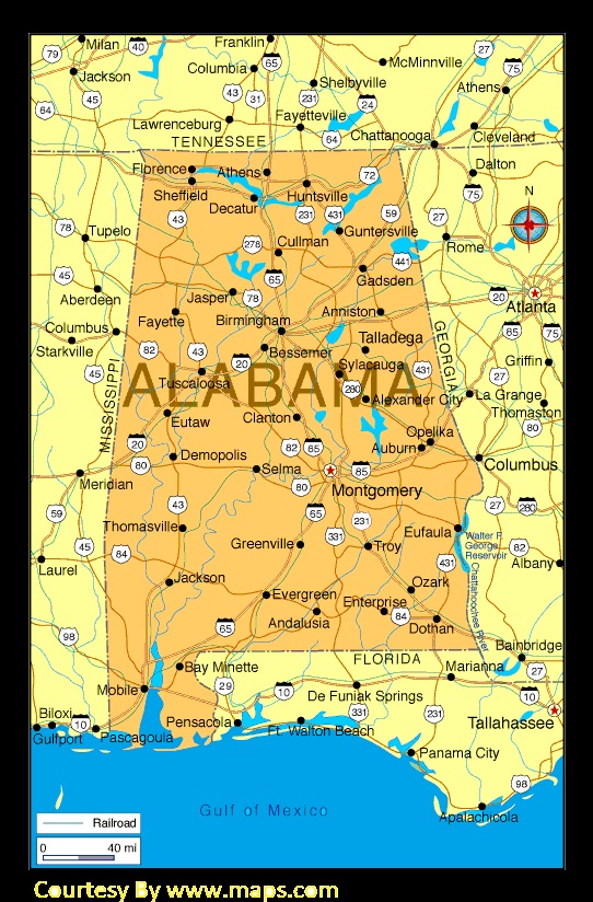 Alabama Large Political  Map   Political  Map of Alabama With Capital , city and River lake