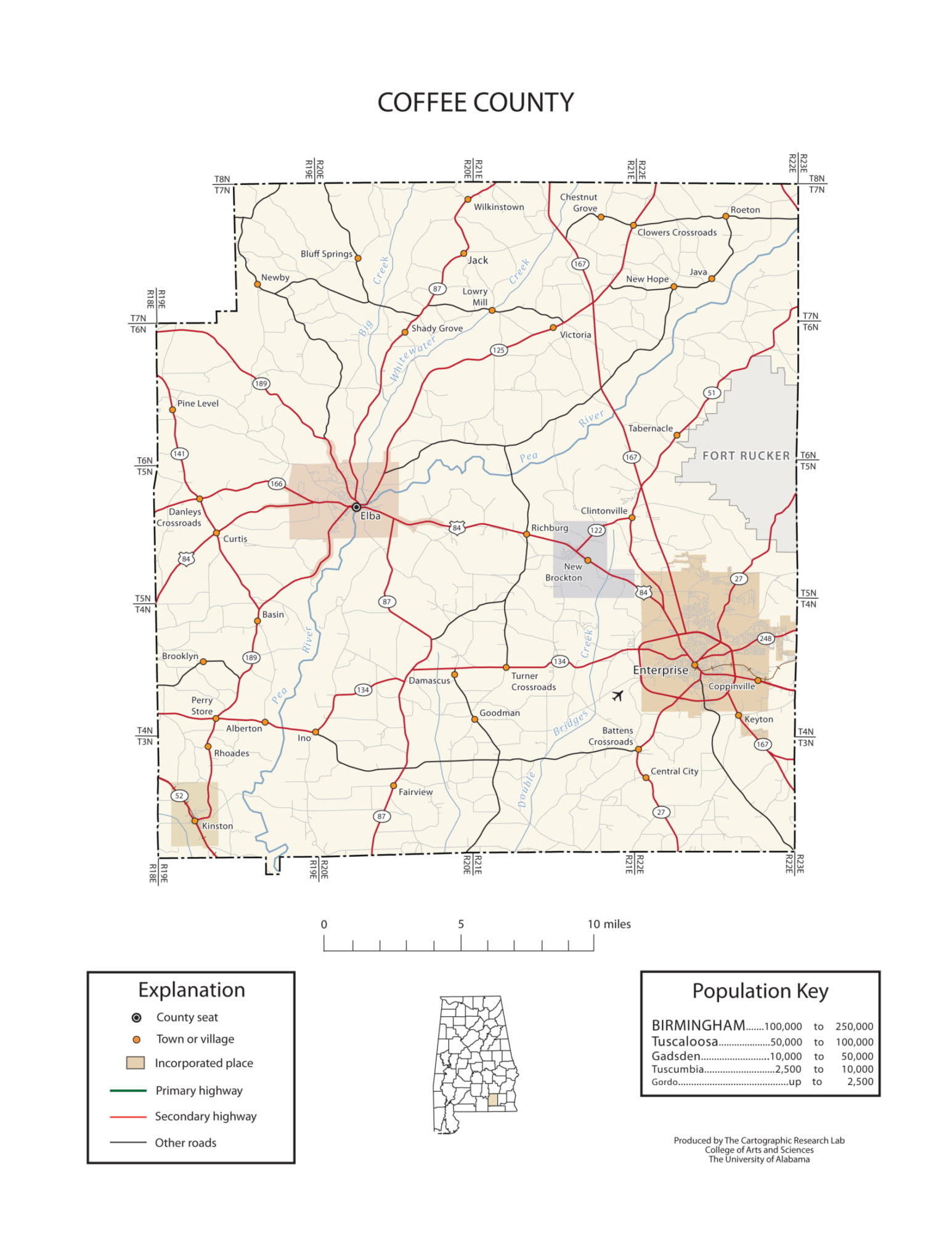 Coffee County Map |  Printable Gis Rivers map of Coffee Alabama