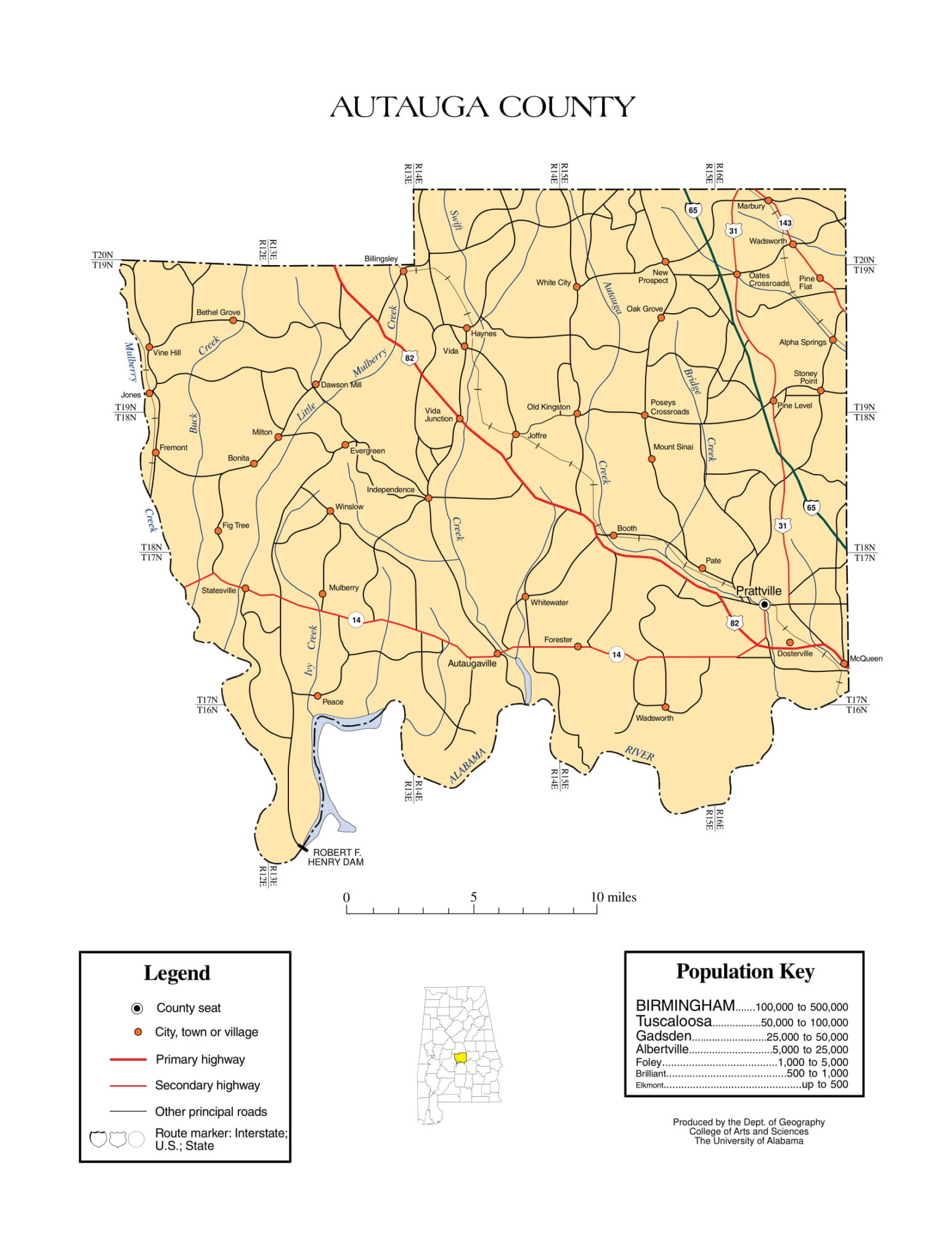 Autauga County Map |  Printable Gis Rivers map of Autauga Alabama