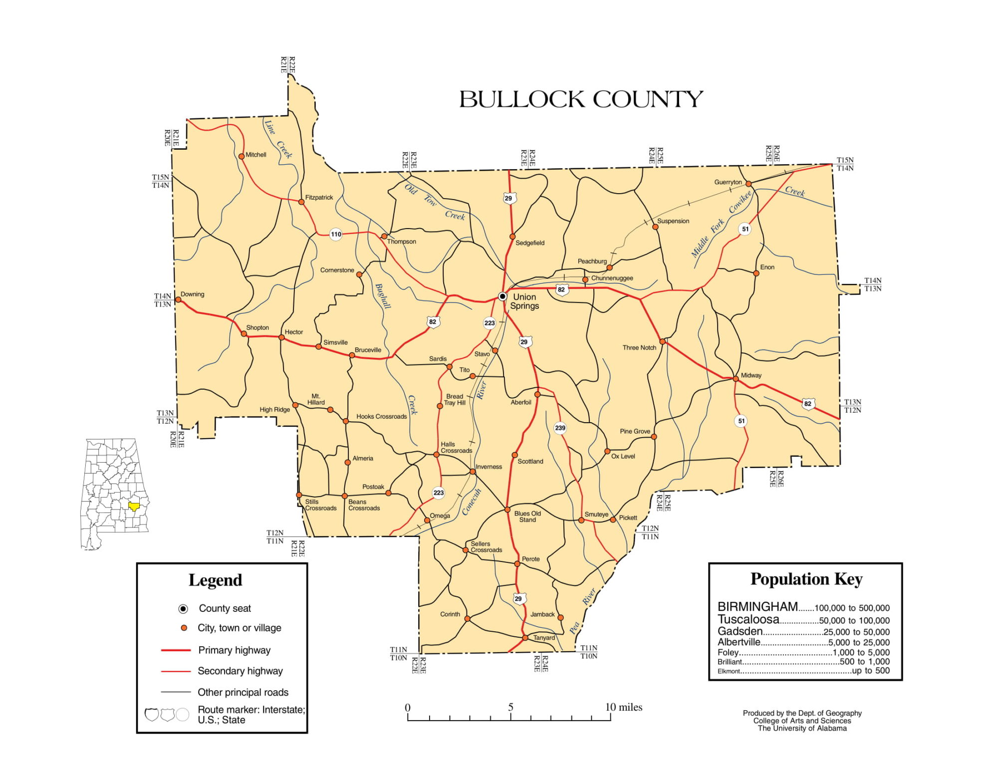 Bullock County Map |  Printable Gis Rivers map of Bullock Alabama