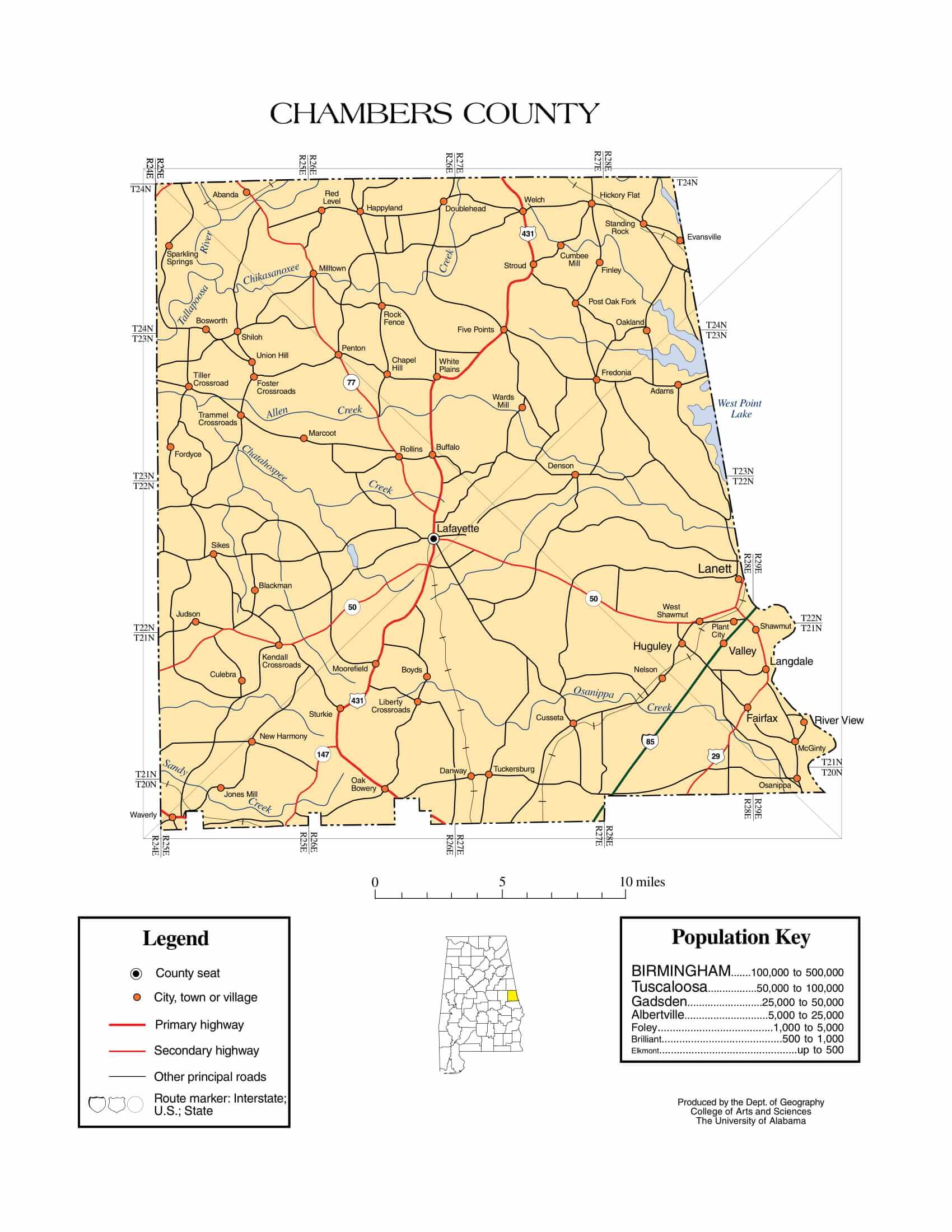 Chambers County Map |  Printable Gis Rivers map of Chambers Alabama