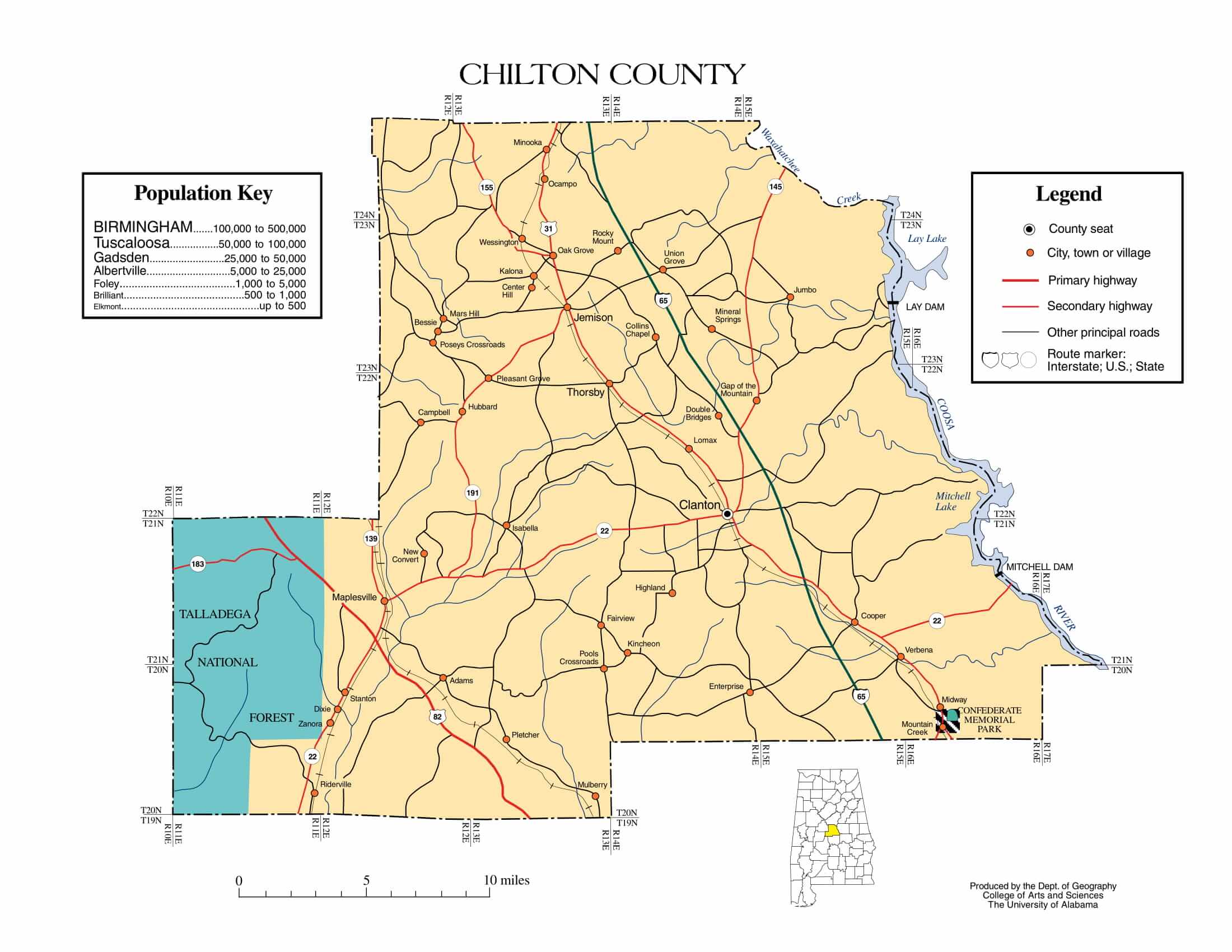 Chilton County Map |  Printable Gis Rivers map of Chilton Alabama