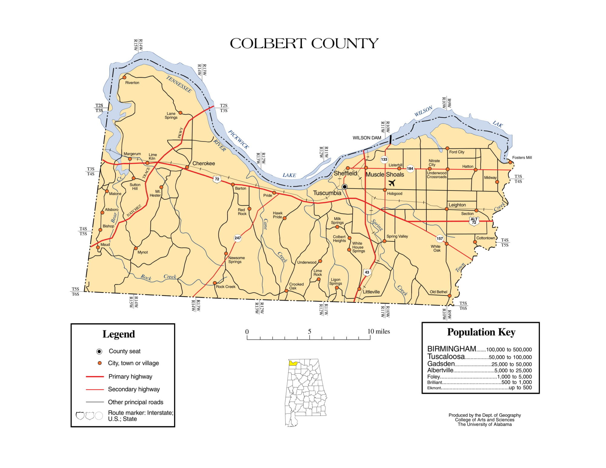 Colbert County Map |  Printable Gis Rivers map of Colbert Alabama