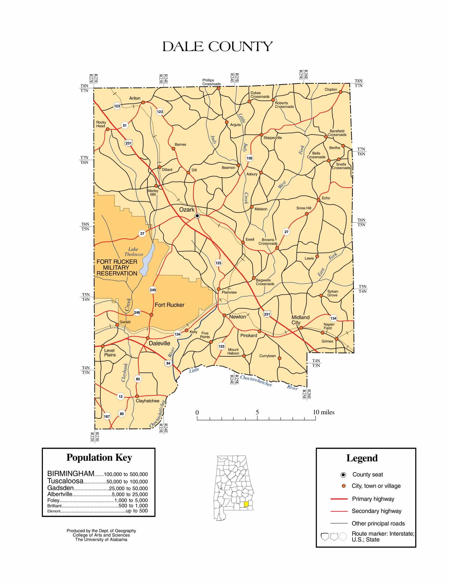 Dale County Map |  Printable Gis Rivers map of Dale Alabama