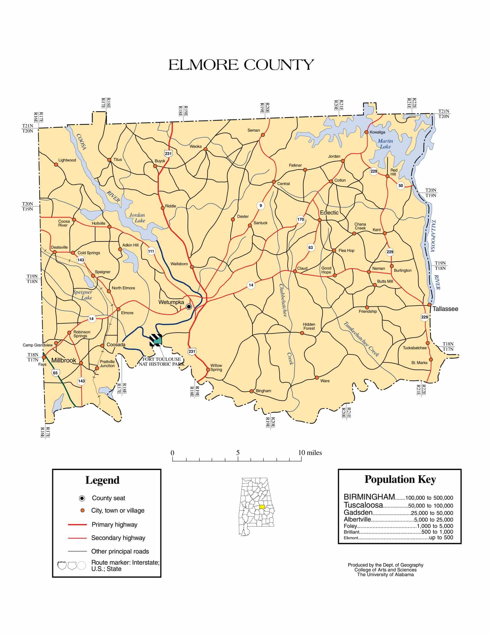 Elmore County Map |  Printable Gis Rivers map of Elmore Alabama