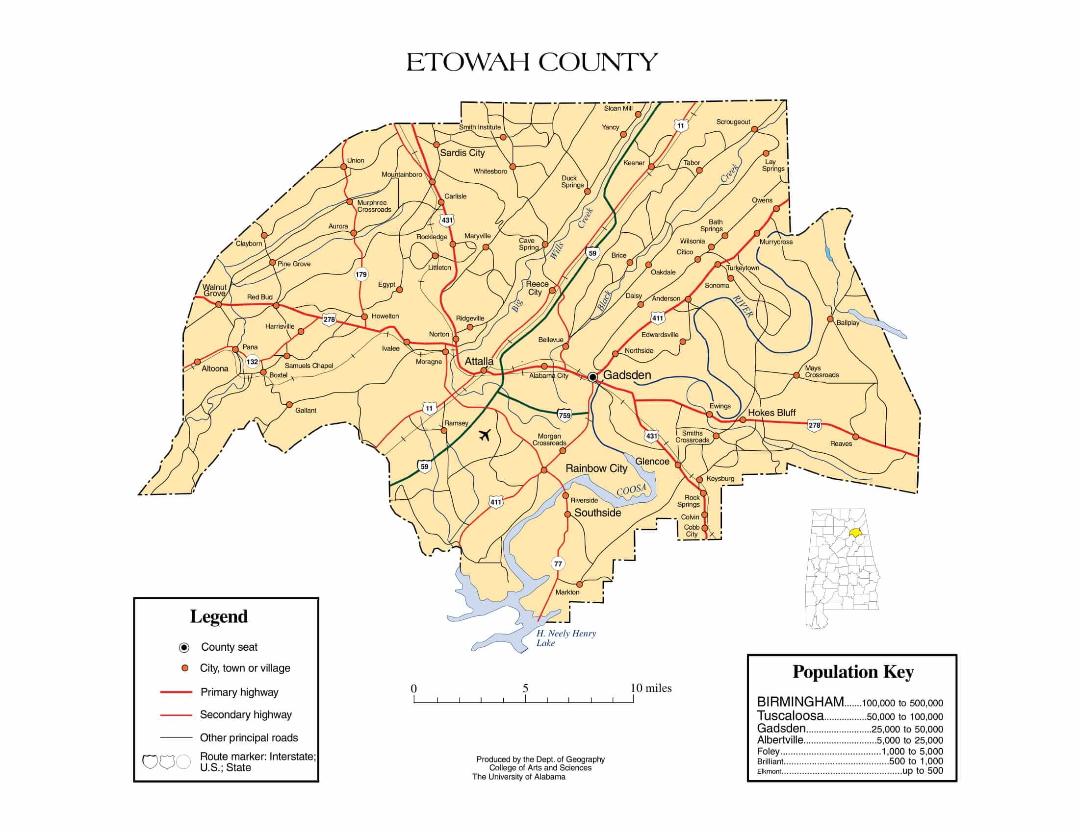 Etowah County Map |  Printable Gis Rivers map of Etowah Alabama