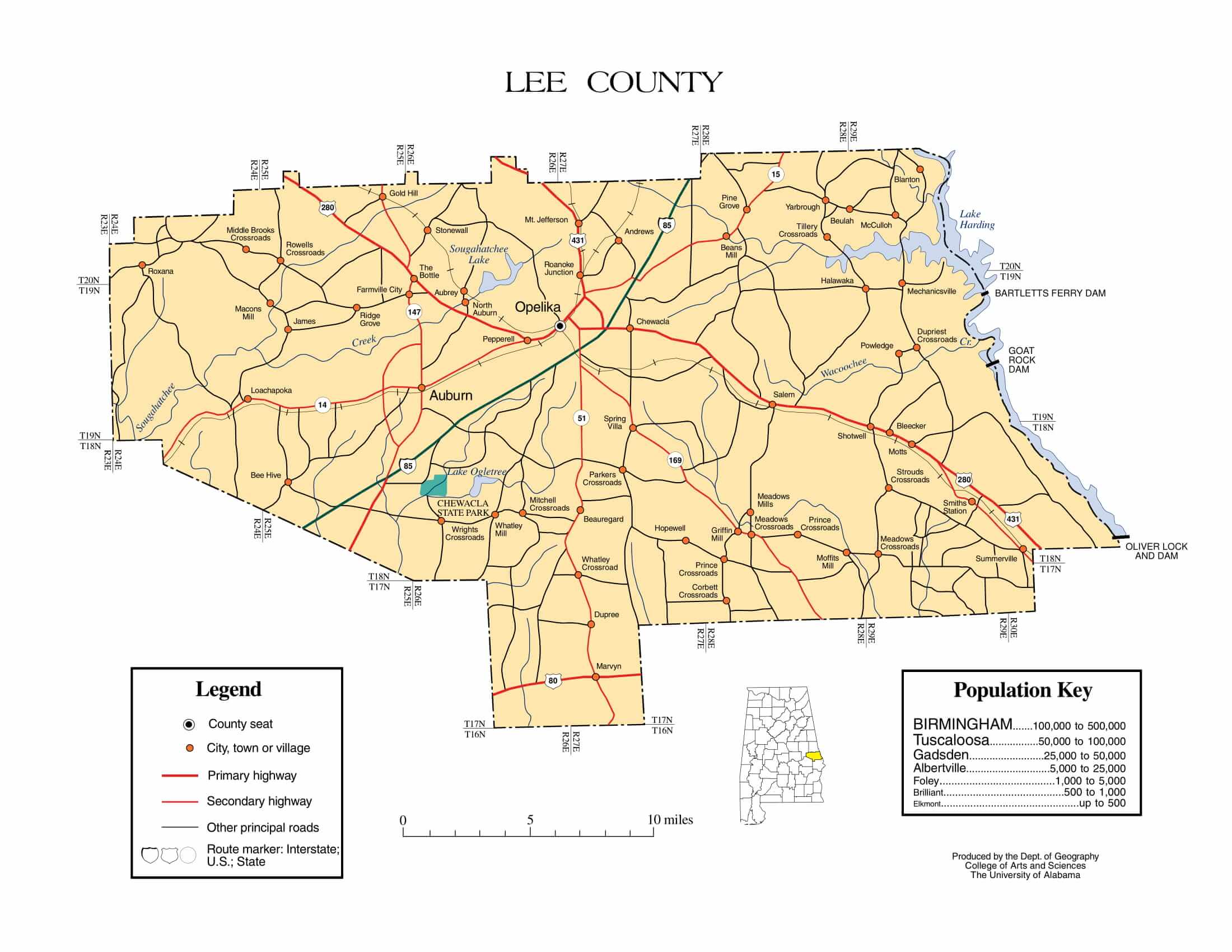 Lee County Map |  Printable Gis Rivers map of Lee Alabama