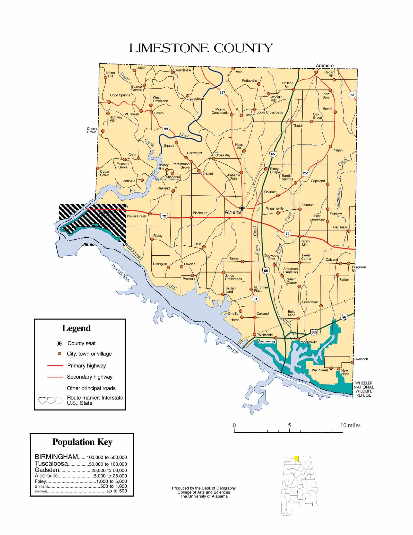 Limestone County Map |  Printable Gis Rivers map of Limestone Alabama