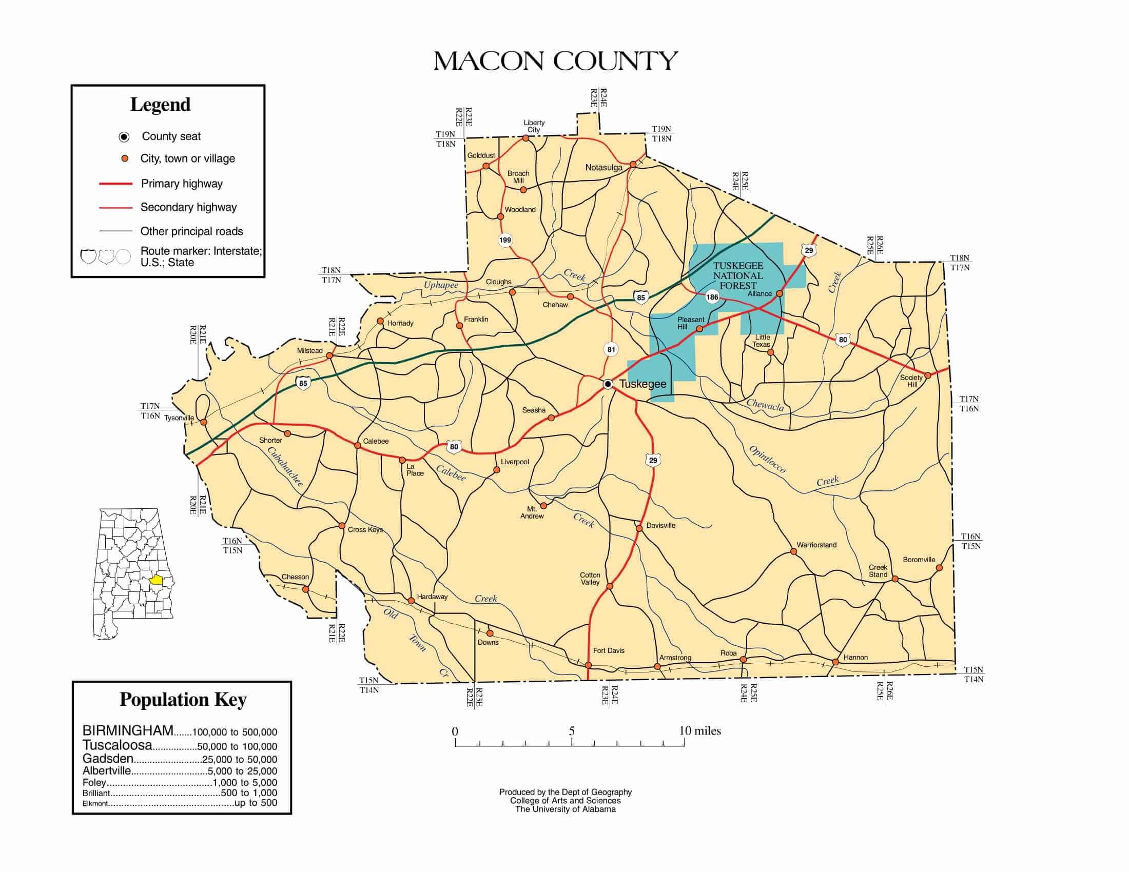 Macon County Map |  Printable Gis Rivers map of Macon Alabama