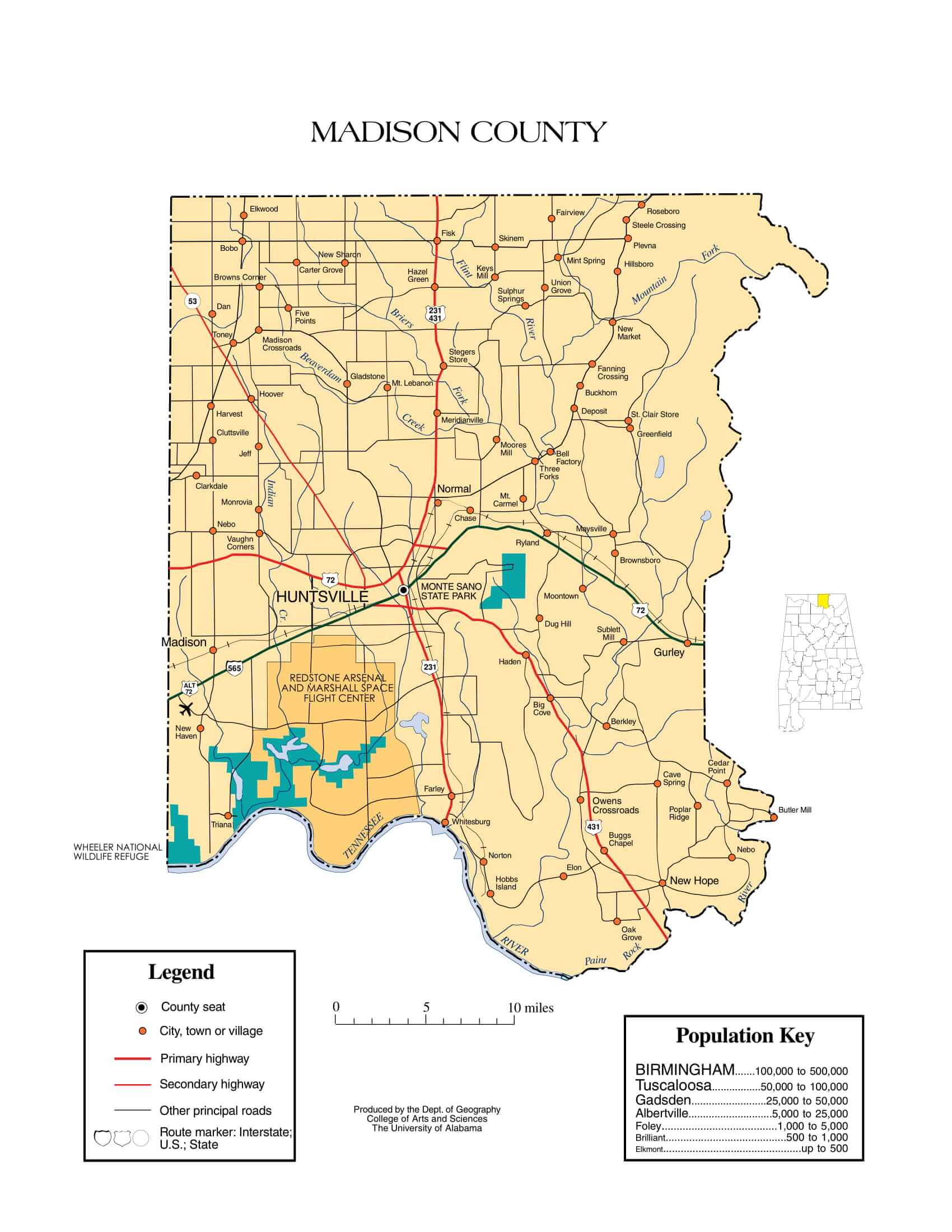 Madison County Map |  Printable Gis Rivers map of Madison Alabama