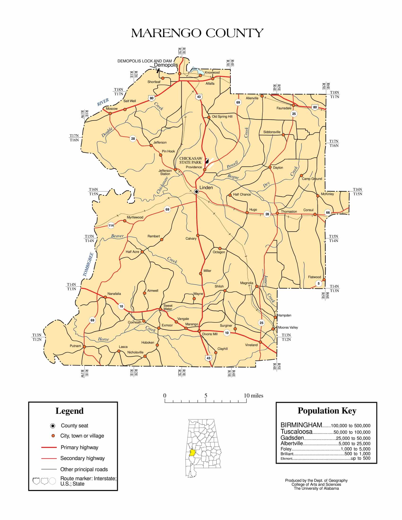 Marengo County Map |  Printable Gis Rivers map of Marengo Alabama