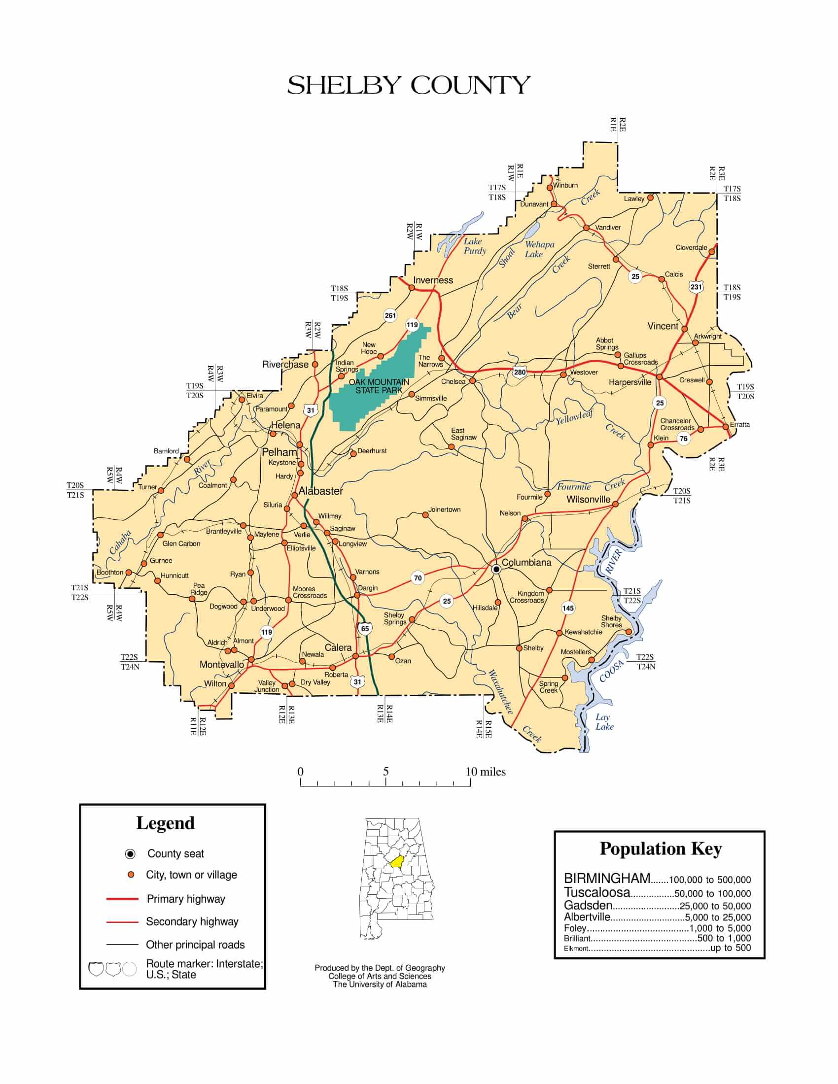 Shelby County Map |  Printable Gis Rivers map of Shelby Alabama