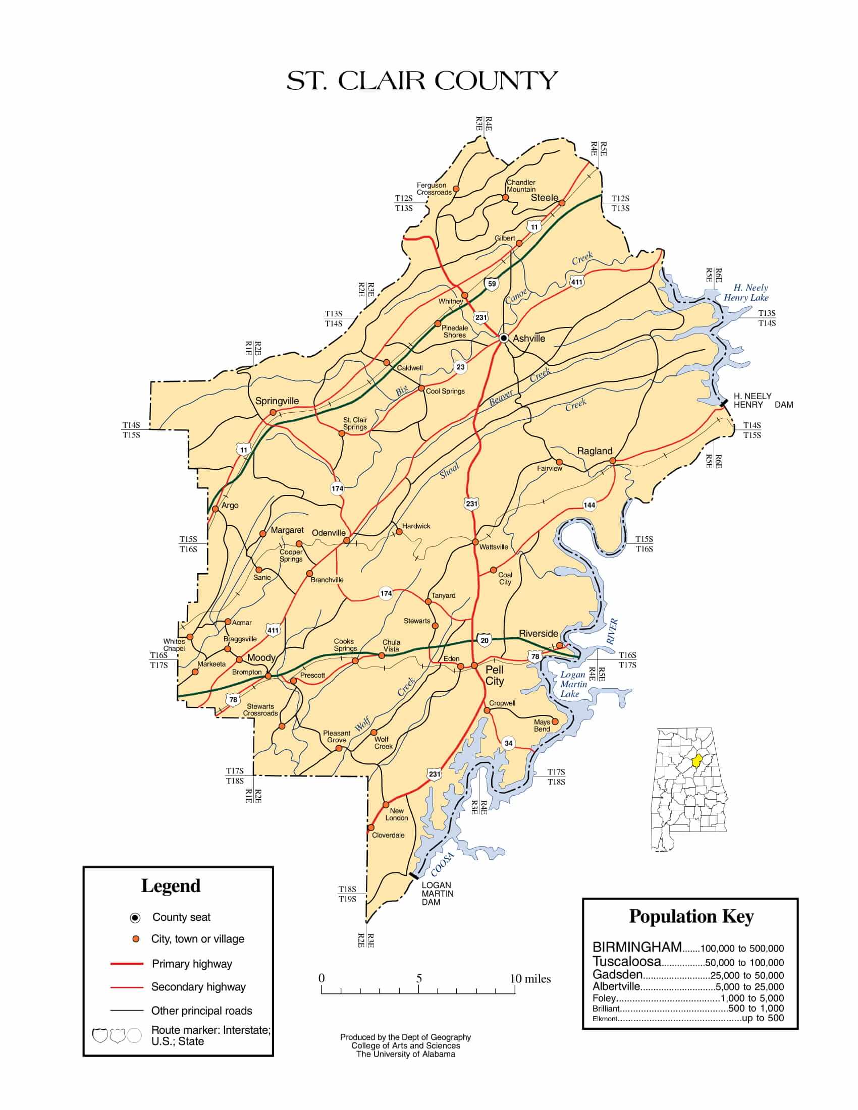 St. Clair County Map |  Printable Gis Rivers map of St. Clair Alabama