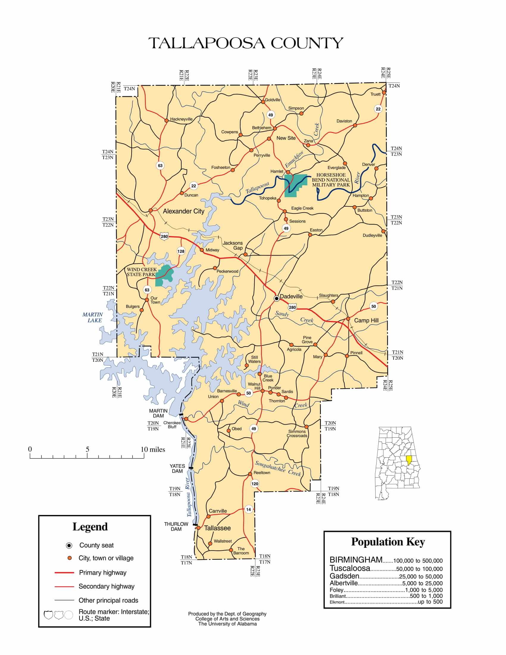 Tallapoosa County Map |  Printable Gis Rivers map of Tallapoosa Alabama