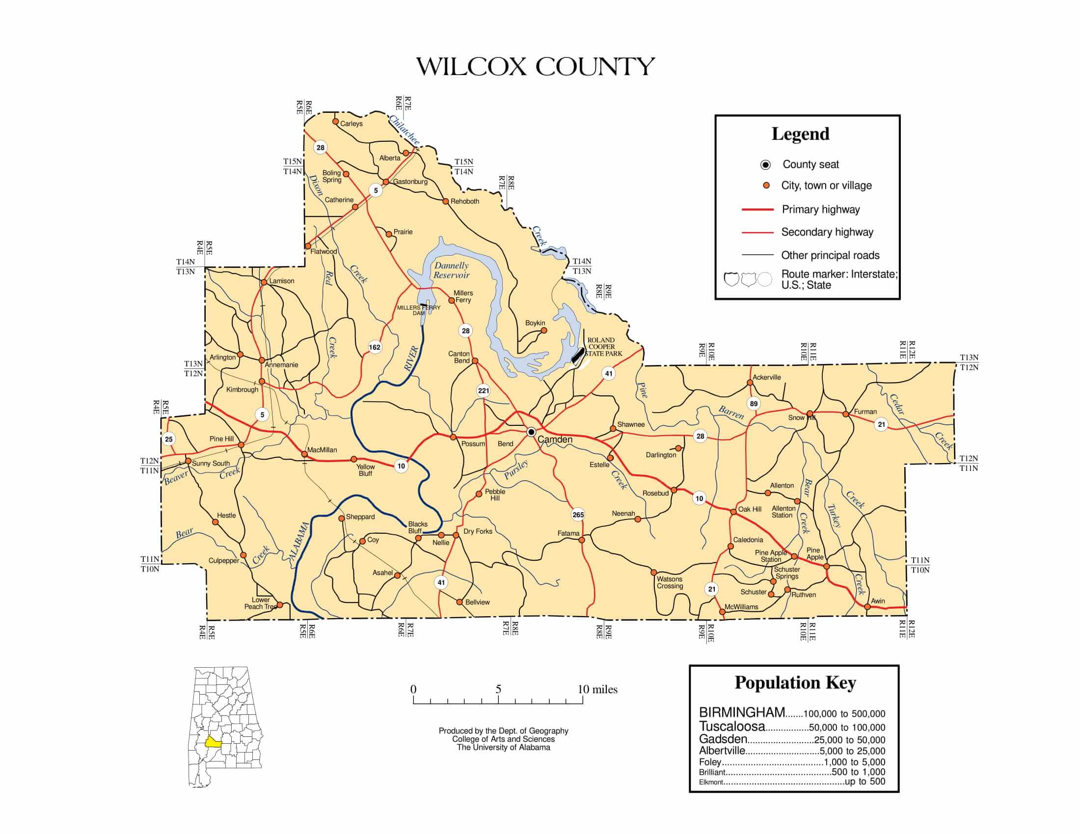 Wilcox County Map |  Printable Gis Rivers map of Wilcox Alabama