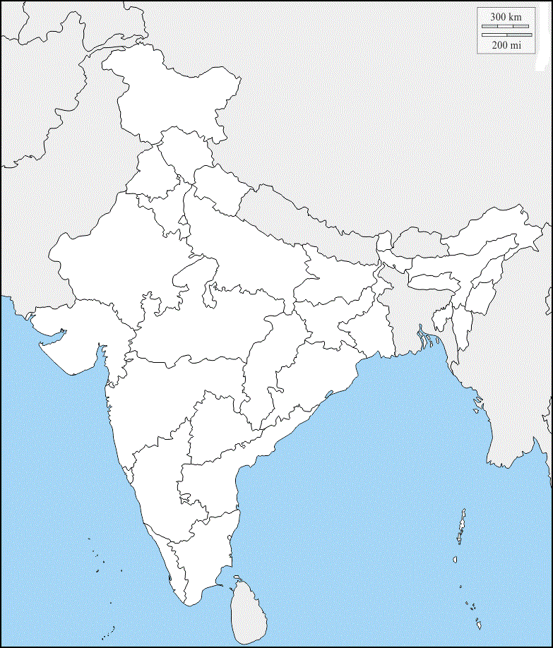 Printable Blank Outline Map of India