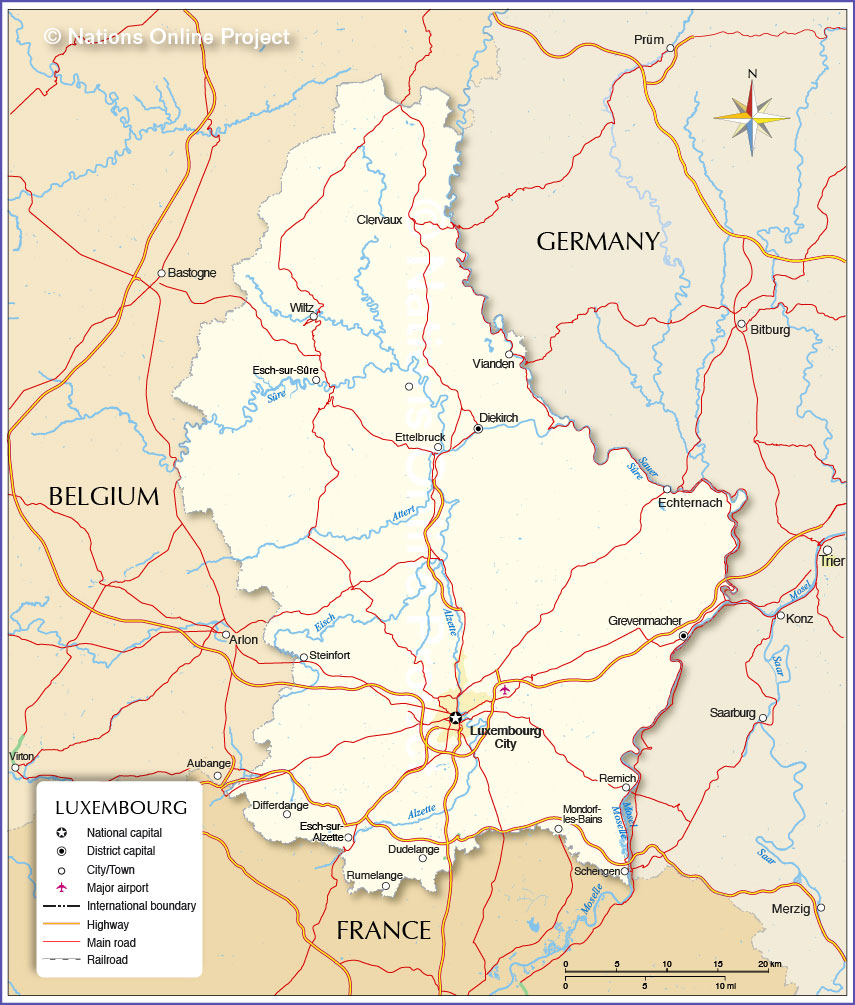 Luxembourg With Cities, Towns, And Streets